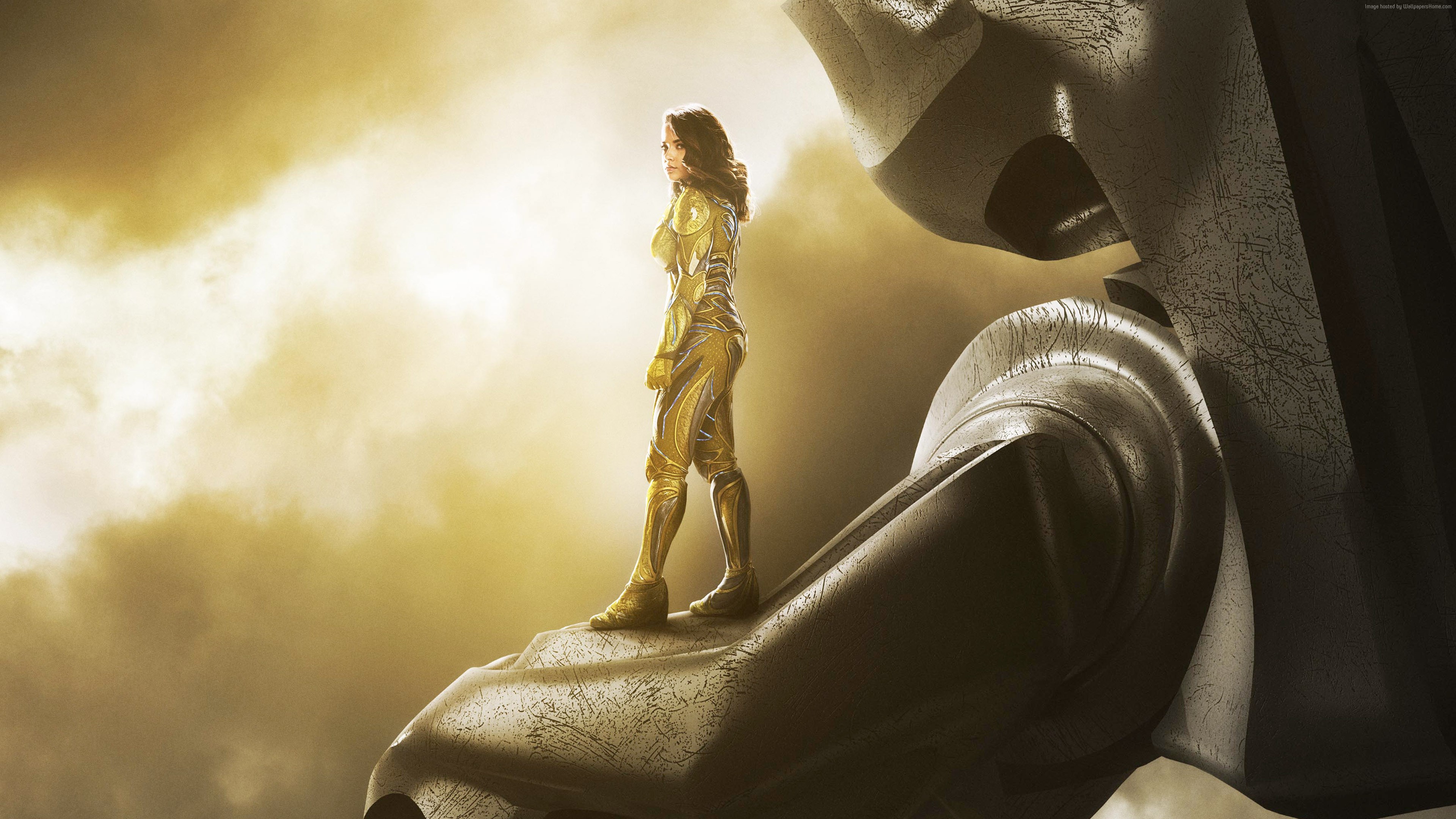 Yellow Ranger standing on a giant robot HD Wallpaper
