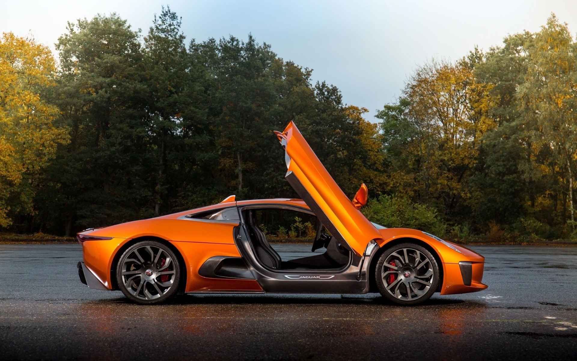 Orange Jaguar C-X75 with doors open HD Wallpaper