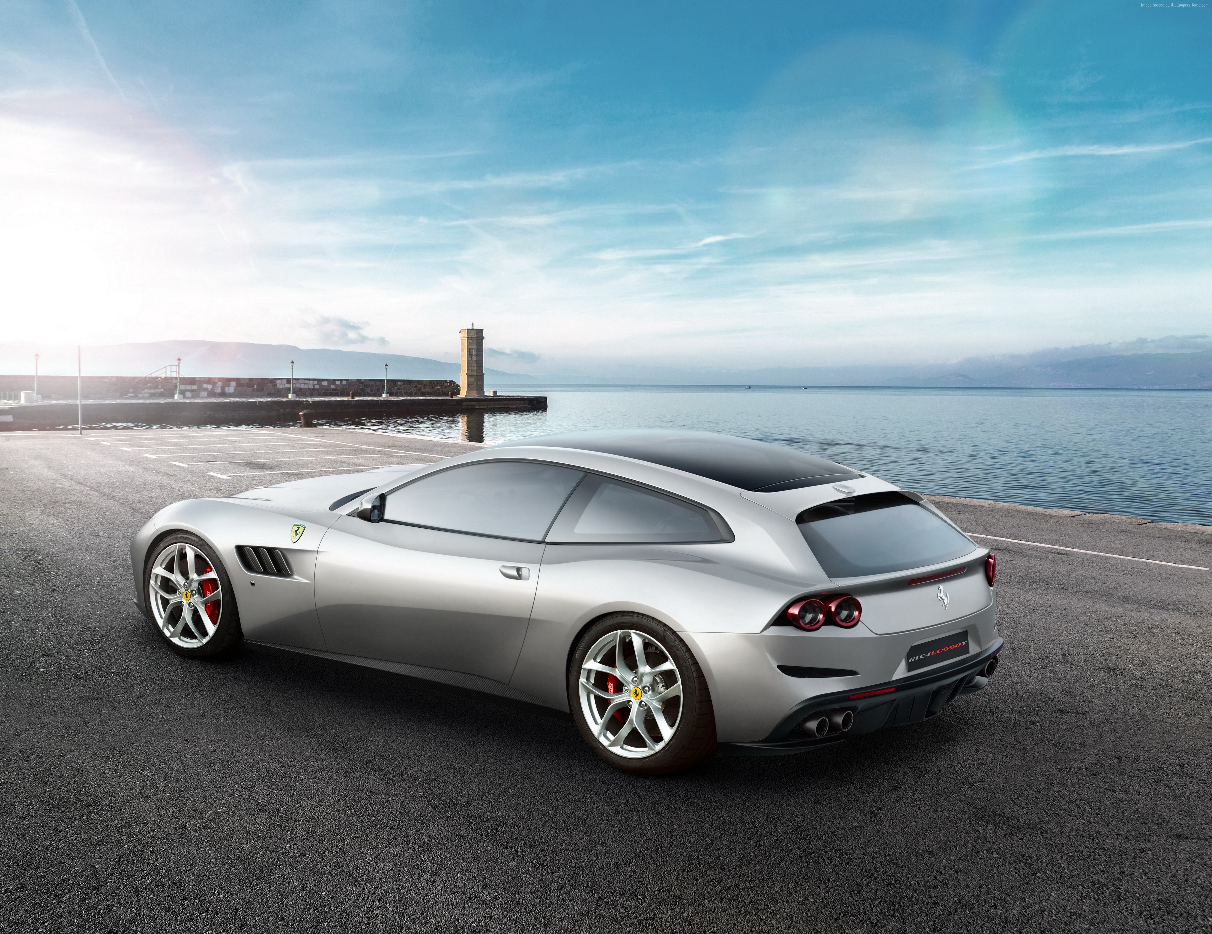 Silver Ferrari GTC4lusso T Shooting Brake by the Sea HD Wallpaper