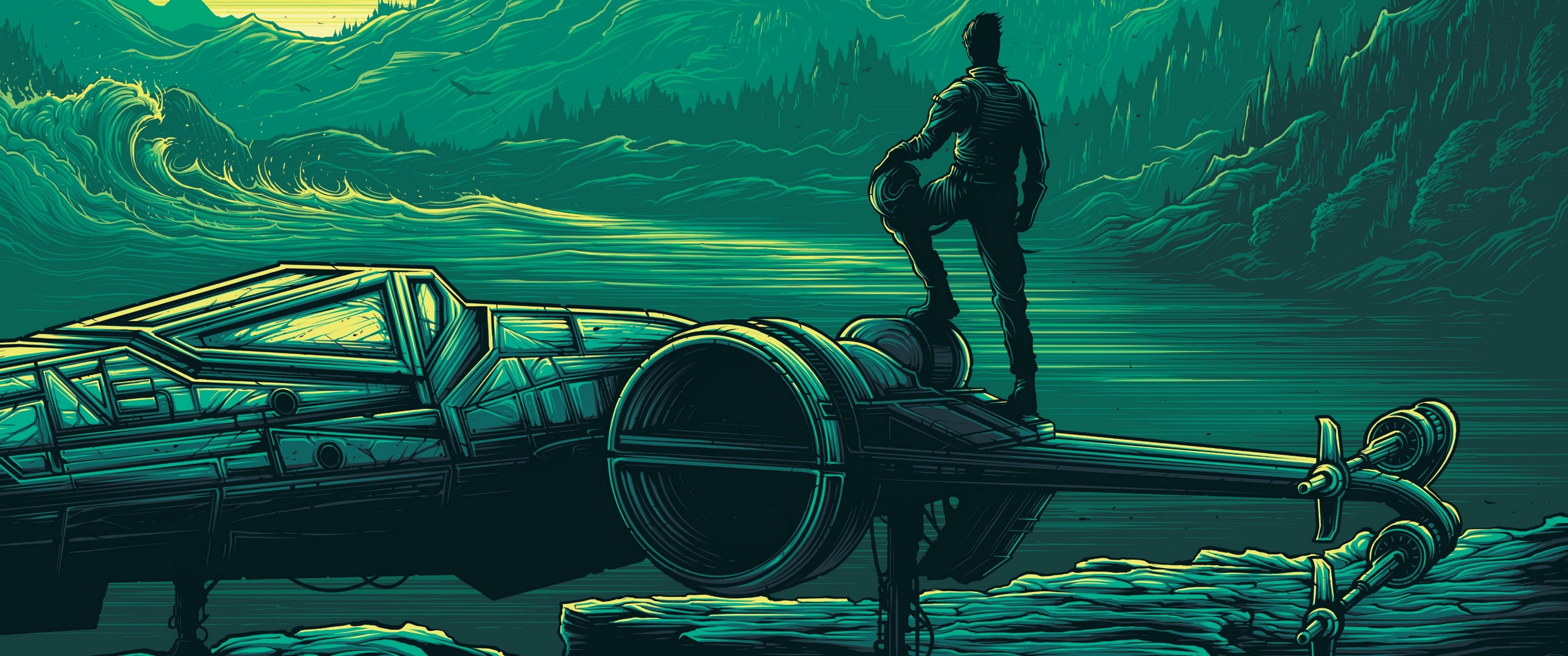 Star Wars X-wing pilot on a watery planet HD Wallpaper