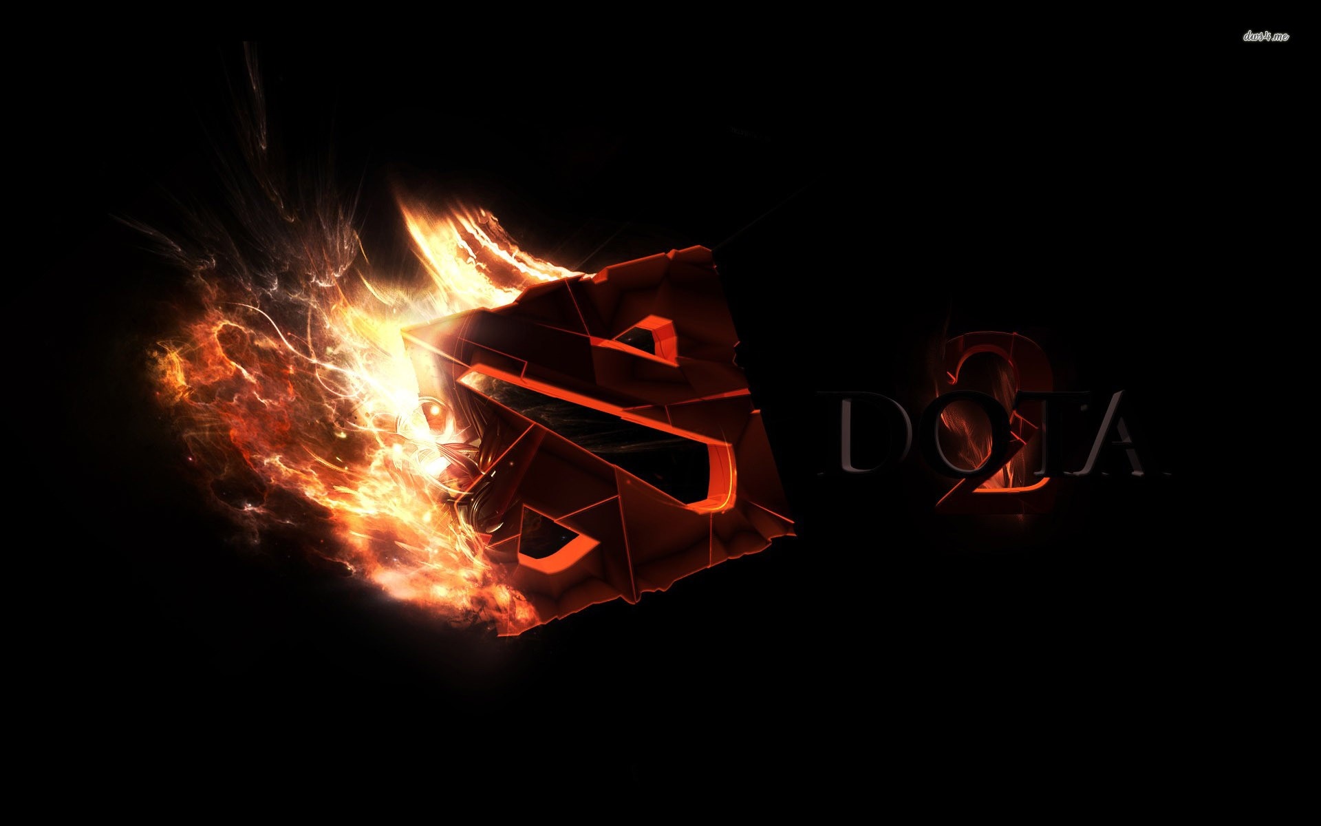 Dota 2 logo with fire and dark background HD Wallpaper