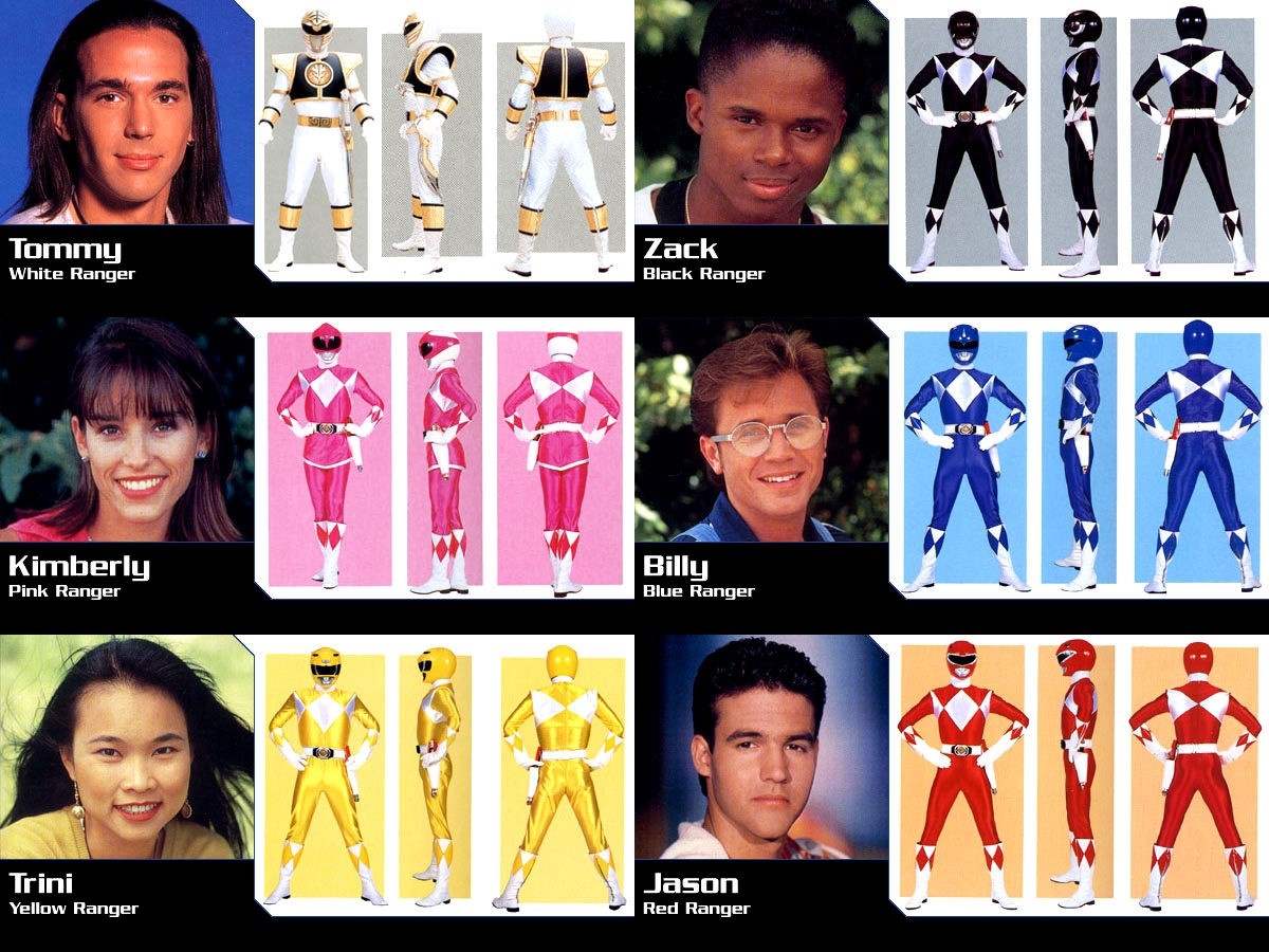 Mighty Morphin Power Rangers character portraits HD Wallpaper