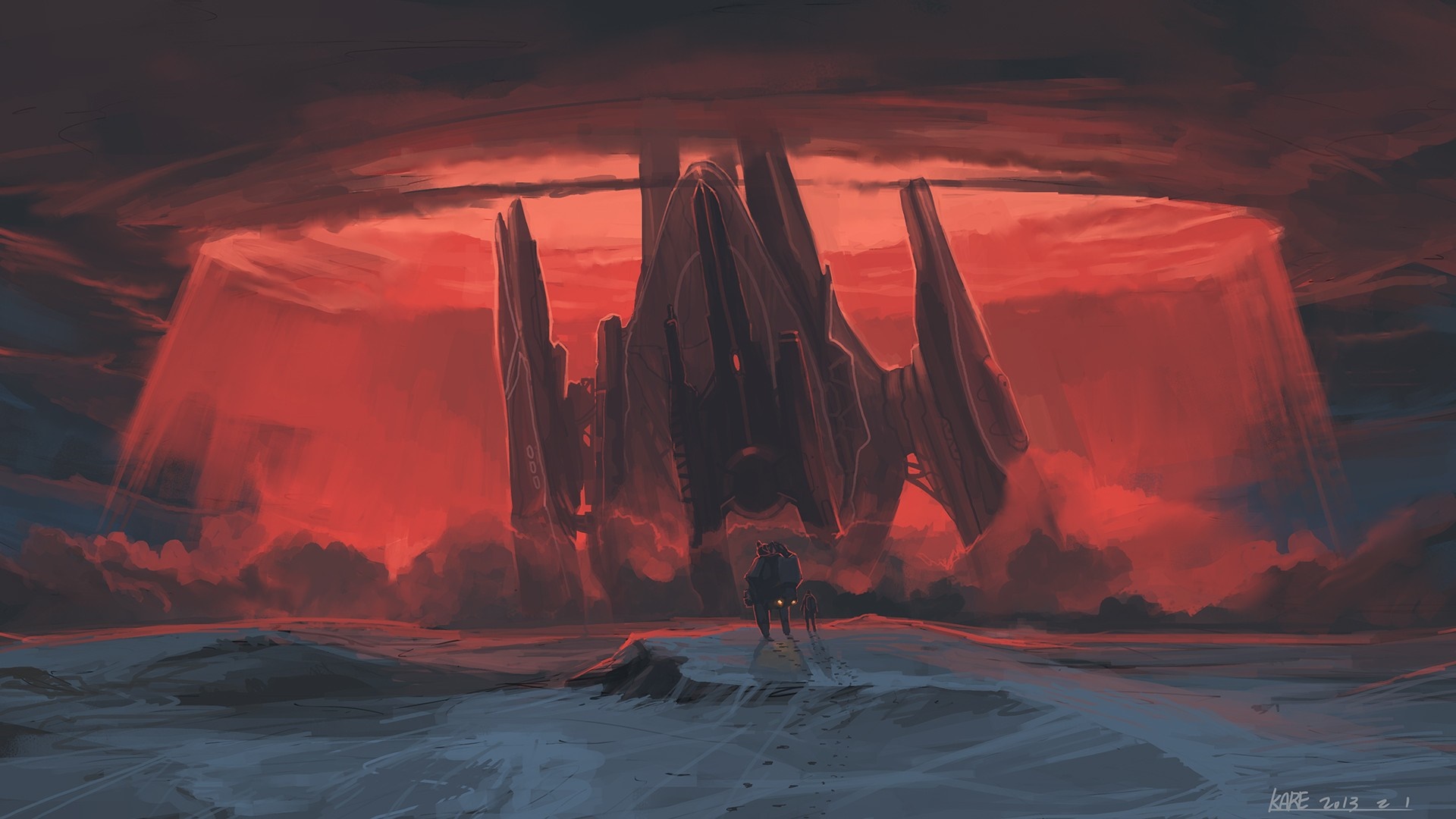 Science fiction landscape with a colossal structure HD Wallpaper