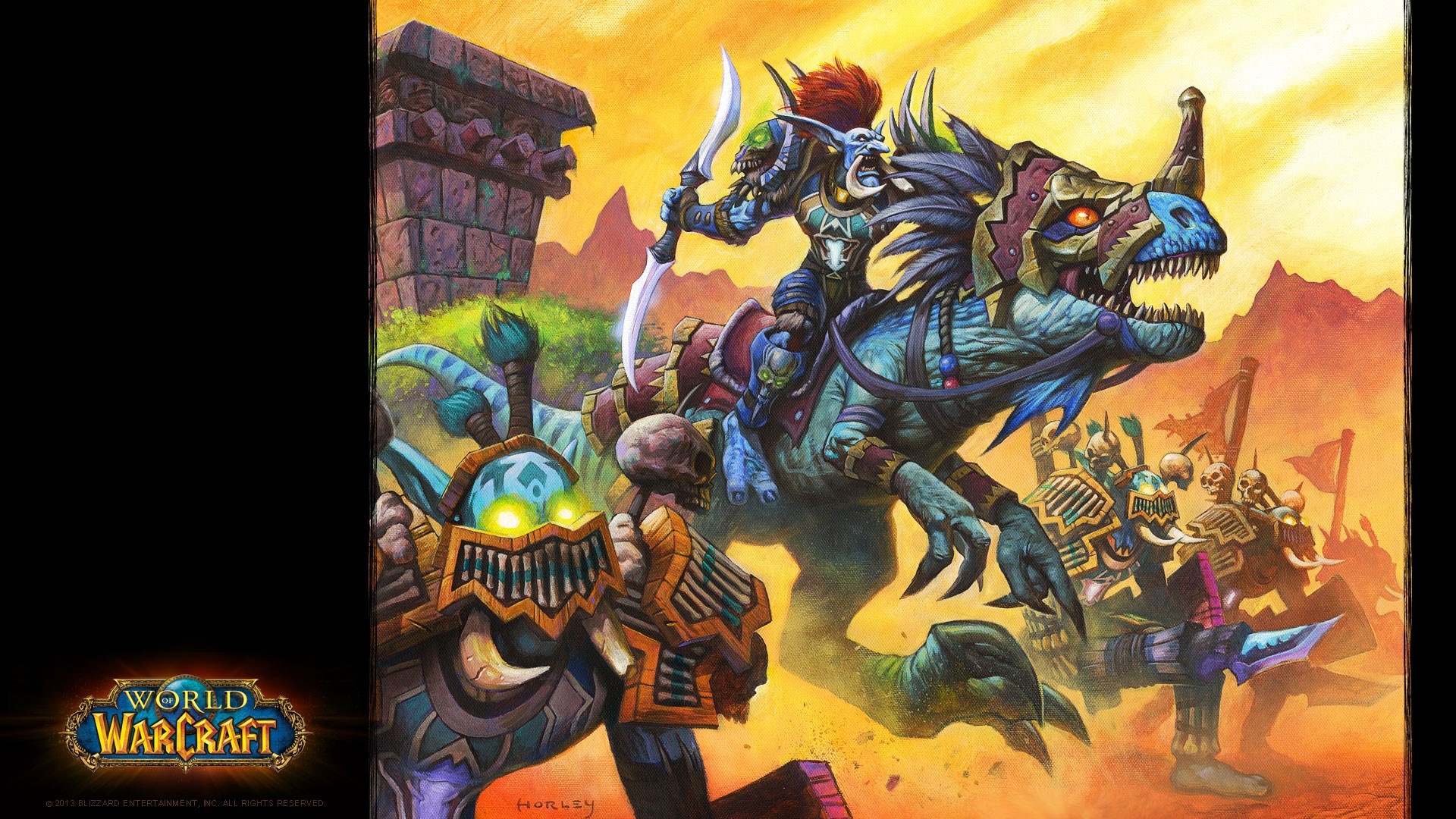Troll Warlord riding a raptor in World of Warcraft HD Wallpaper