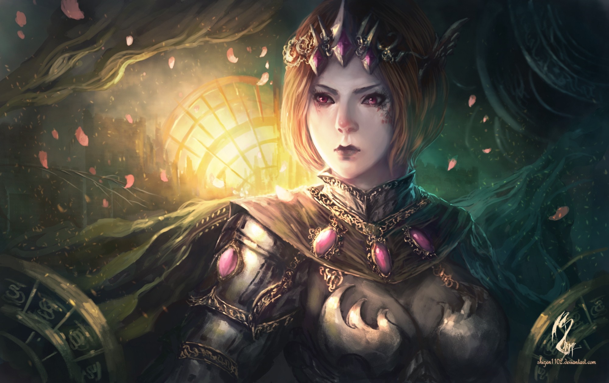 Fantasy art of an angel with black wings and a sword HD Wallpaper
