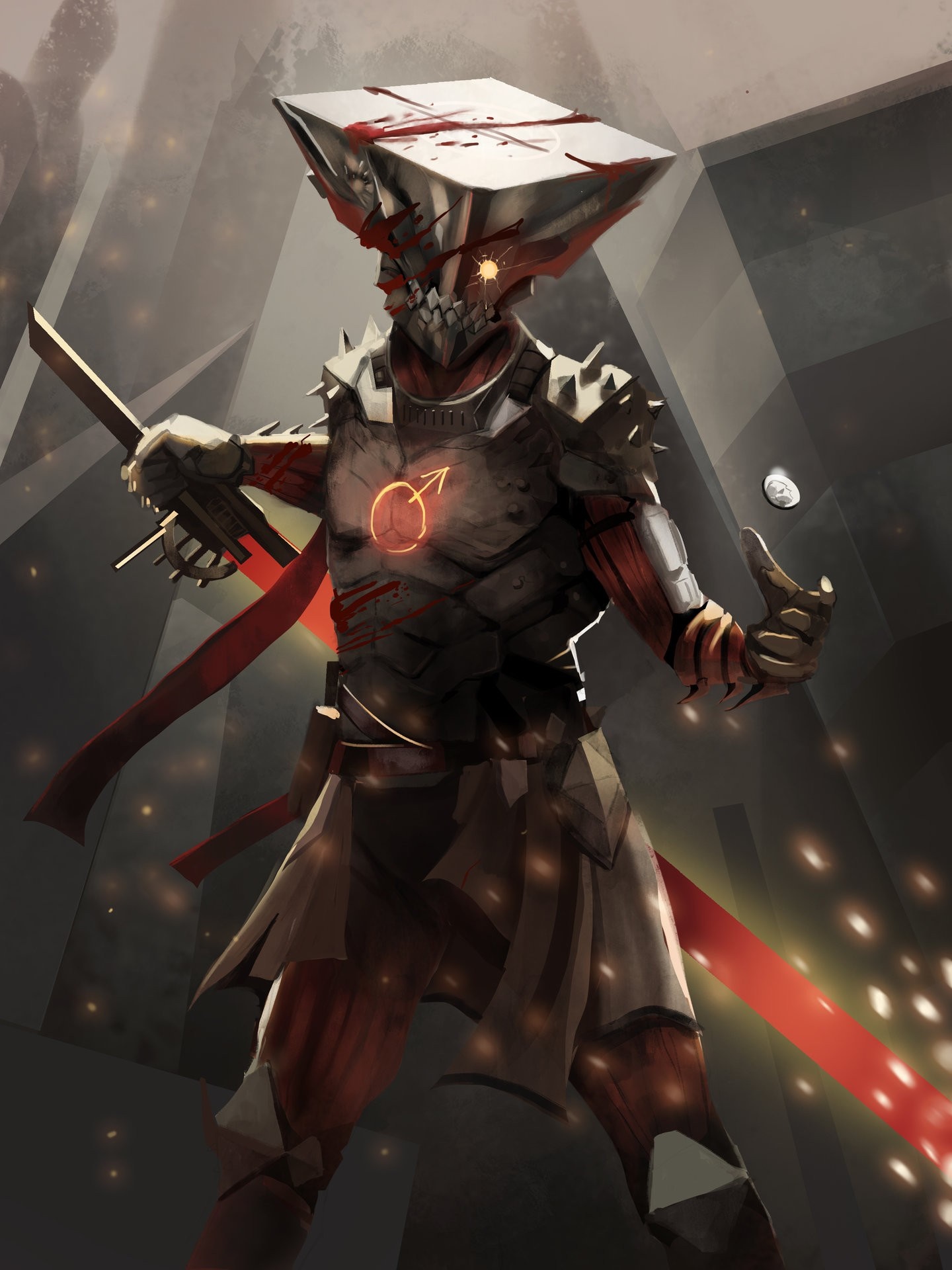 Fantasy warrior with sword and red sash HD Wallpaper