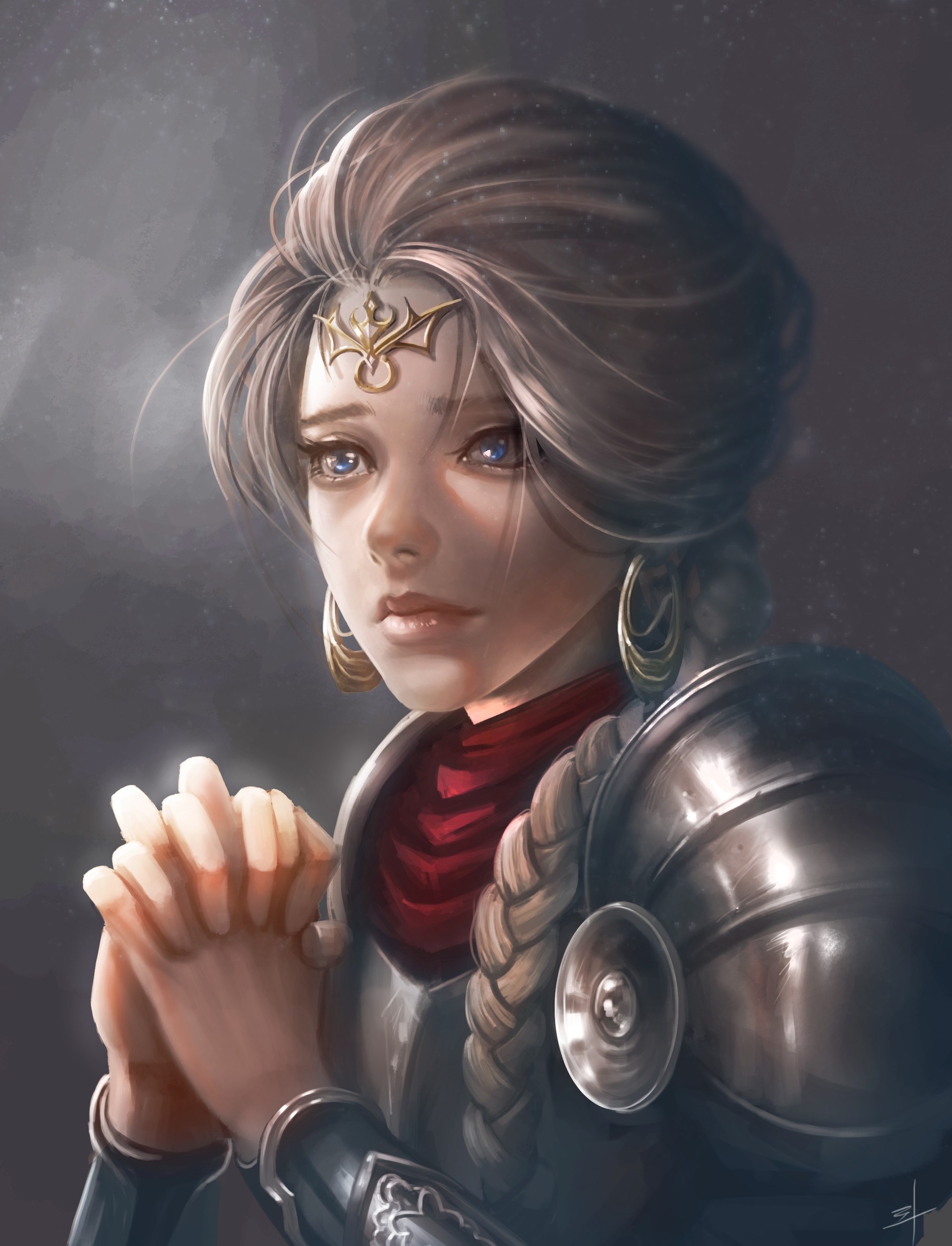 Fantasy art illustration of a knight praying HD Wallpaper
