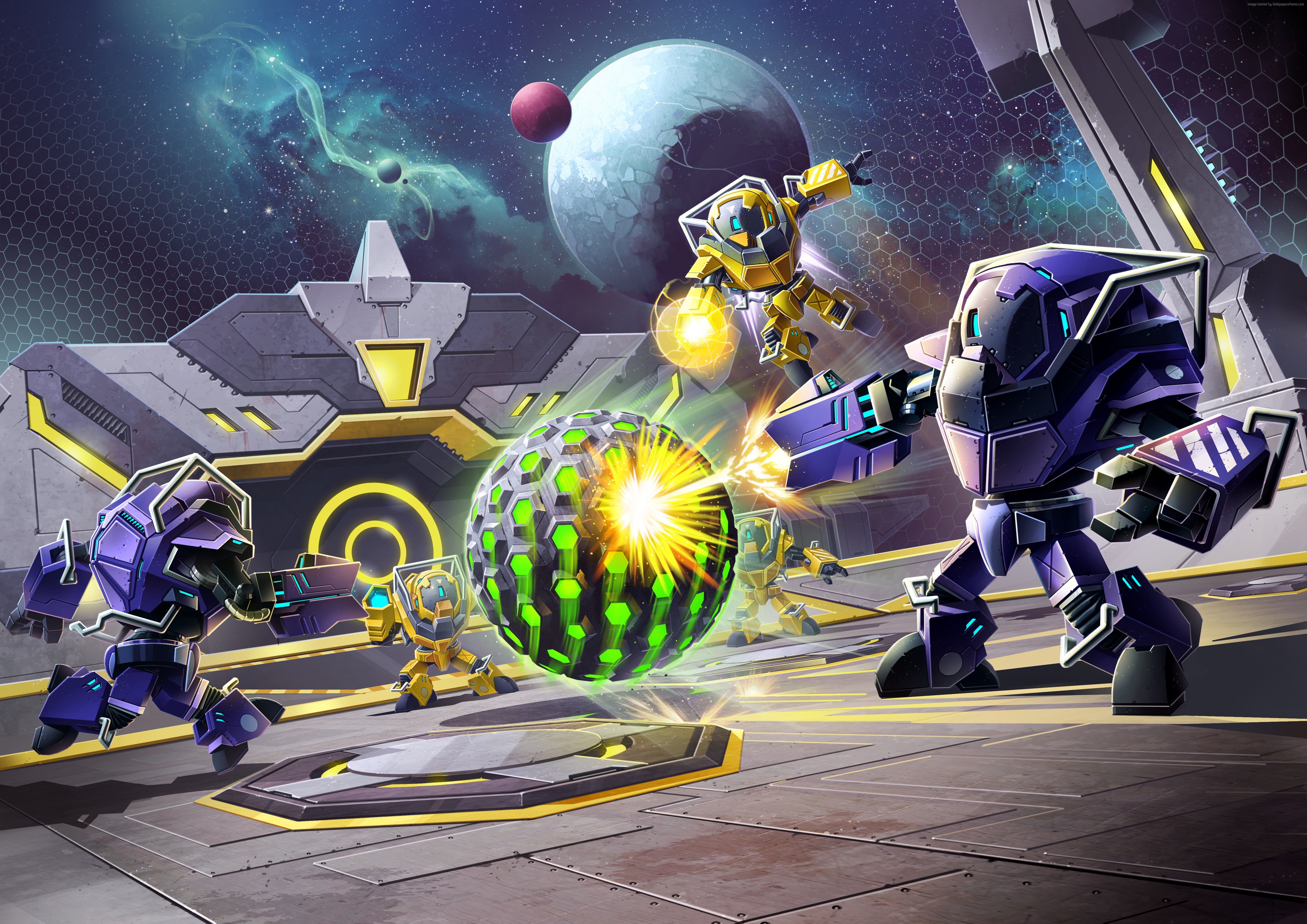 Robots playing a game in space HD Wallpaper