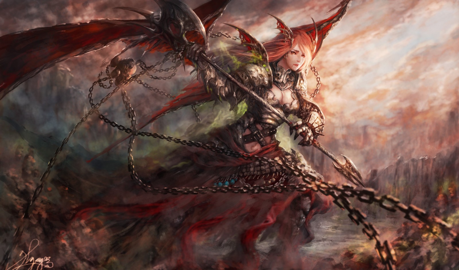 Fantasy art of a winged warrior with chains HD Wallpaper