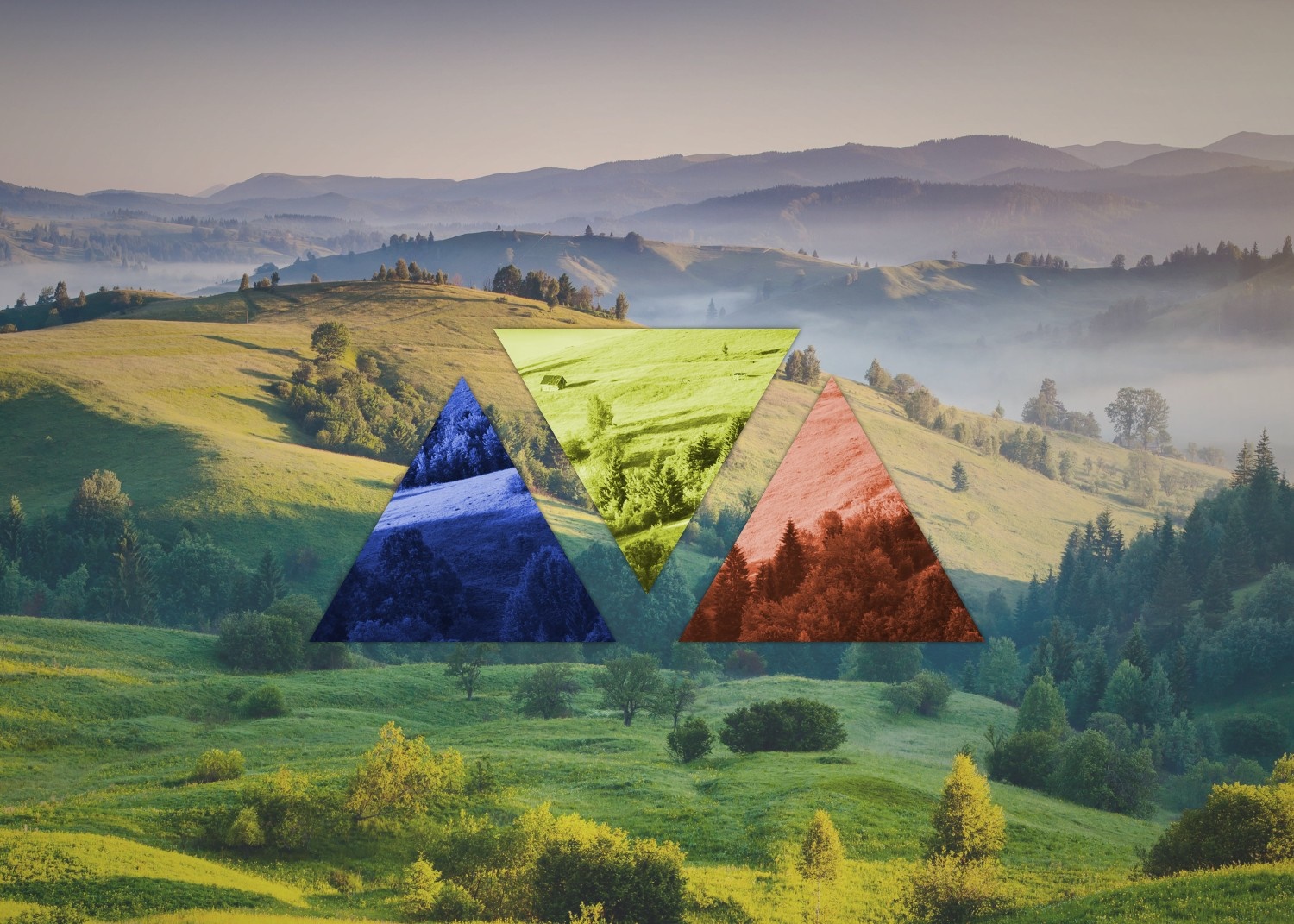 Geometric Triangles Over Mountain Landscape HD Wallpaper