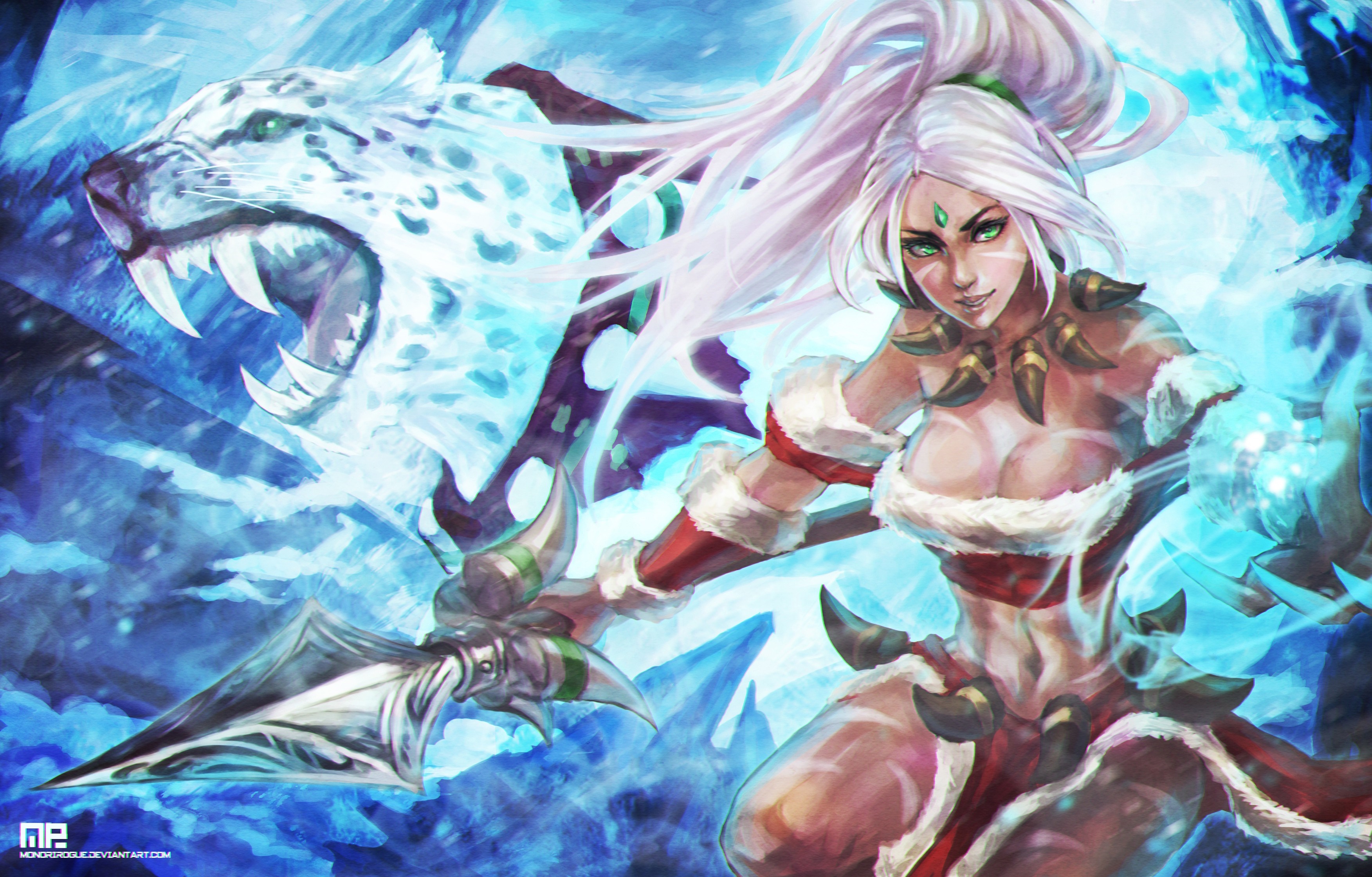 Nami from League of Legends with a snow leopard HD Wallpaper