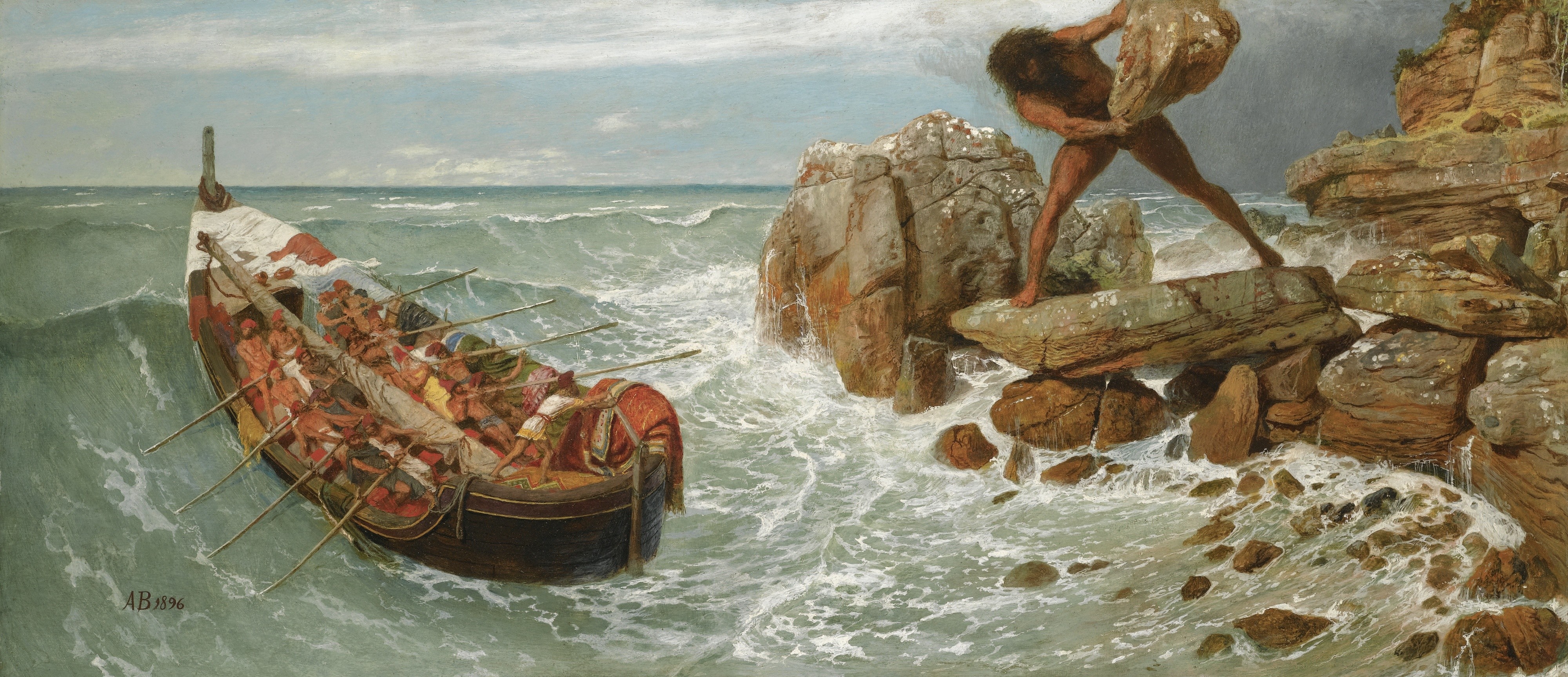 Odysseus and the Cyclops Polyphemus by Arnold Böcklin HD Wallpaper