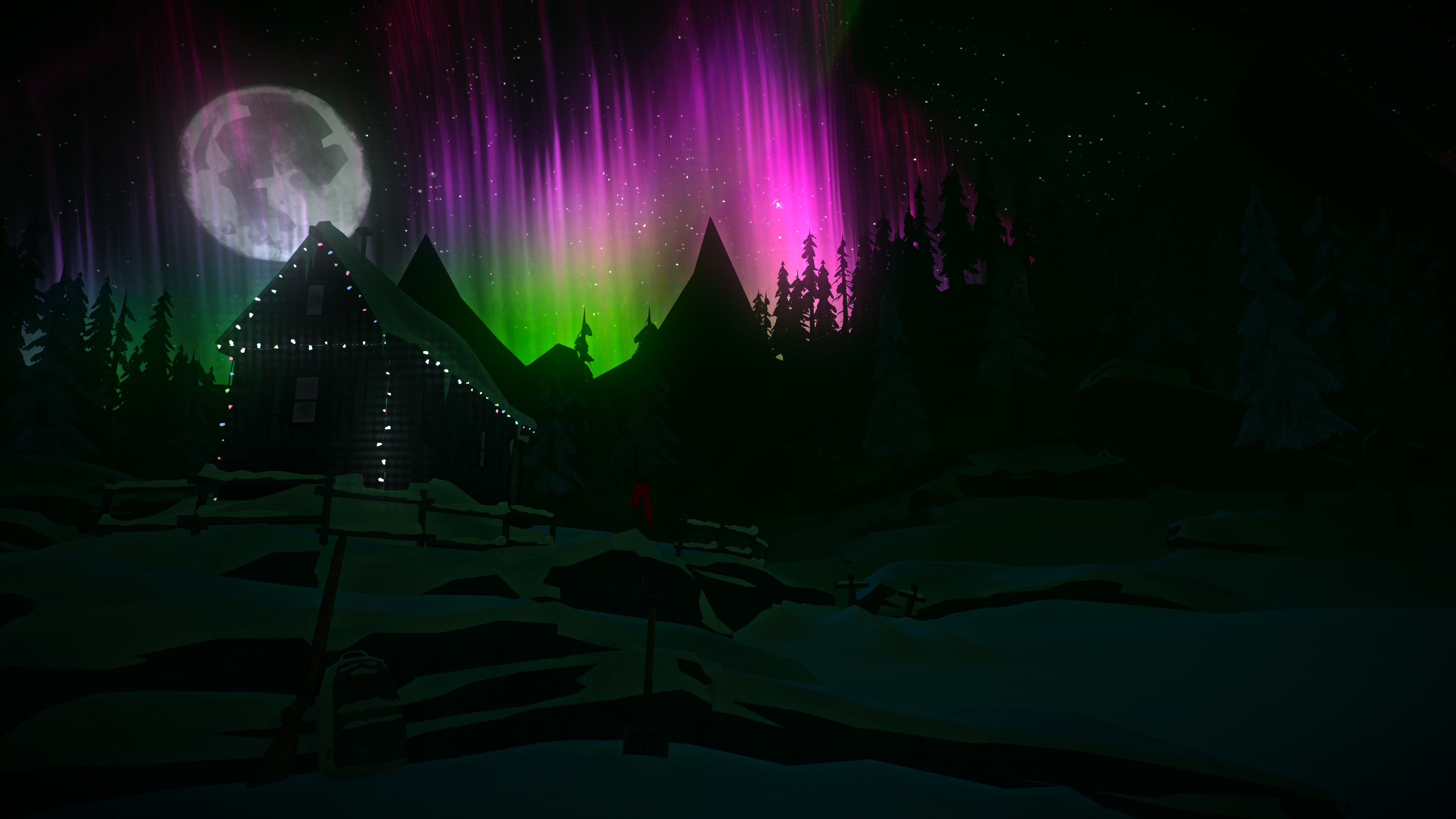 The Long Dark screenshot with Aurora Borealis over a cabin HD Wallpaper