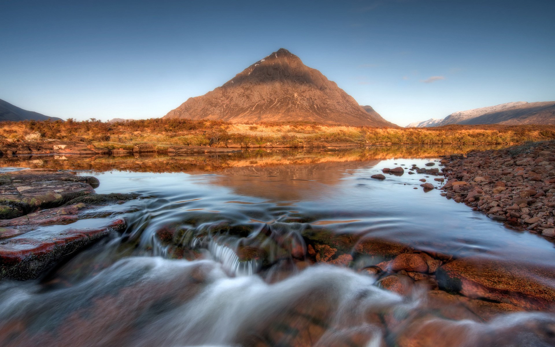Mountain reflected in a stream HD Wallpaper