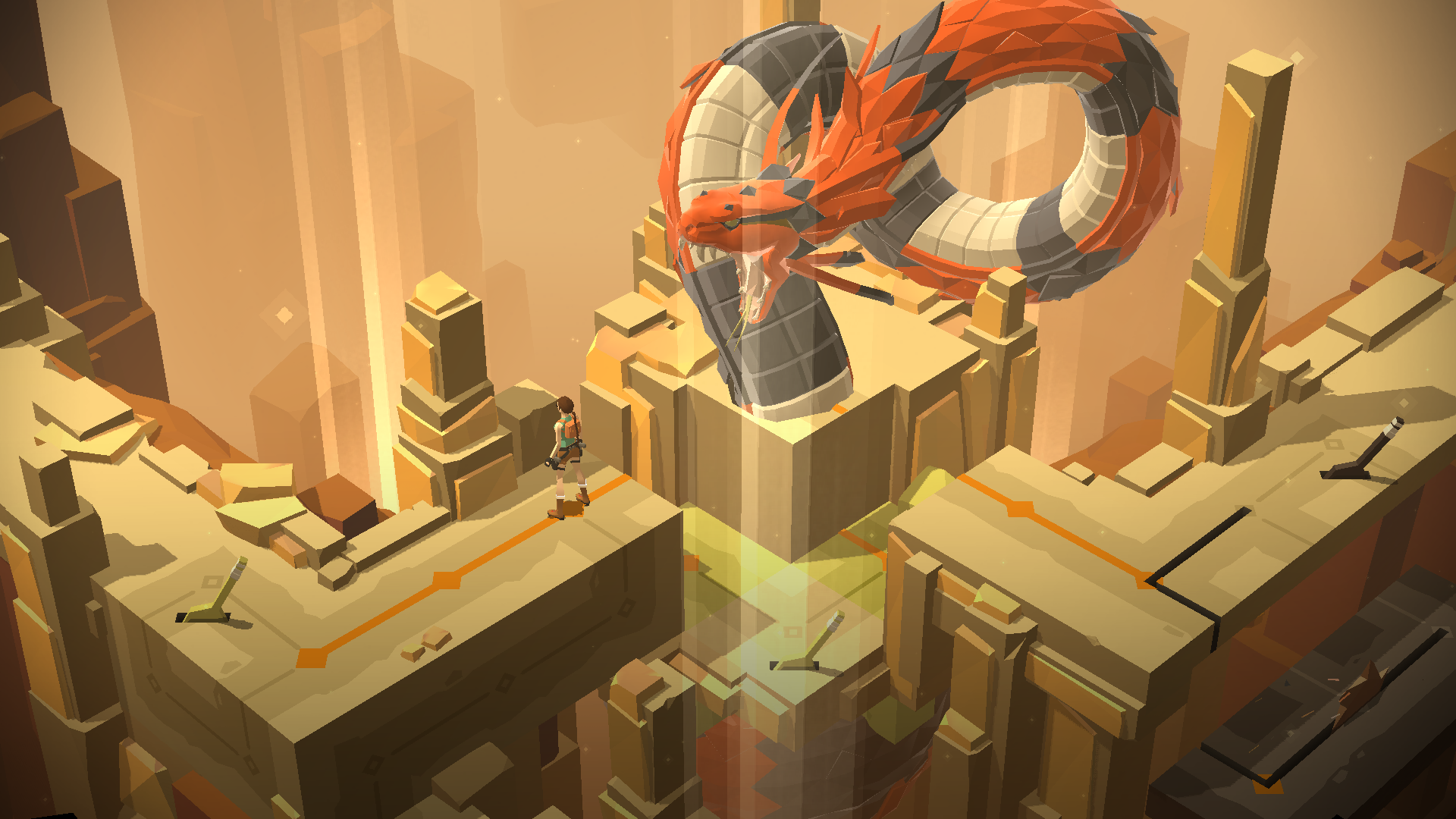 Lara Croft GO screenshot with a snake boss HD Wallpaper