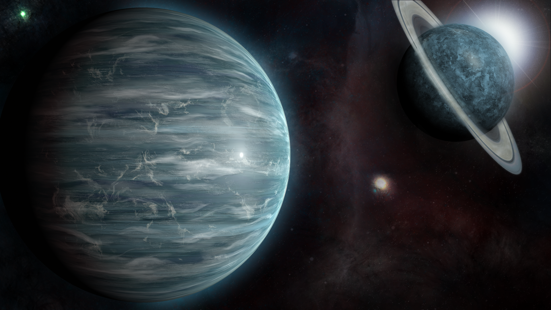 Two planets in outer space with nebulae HD Wallpaper