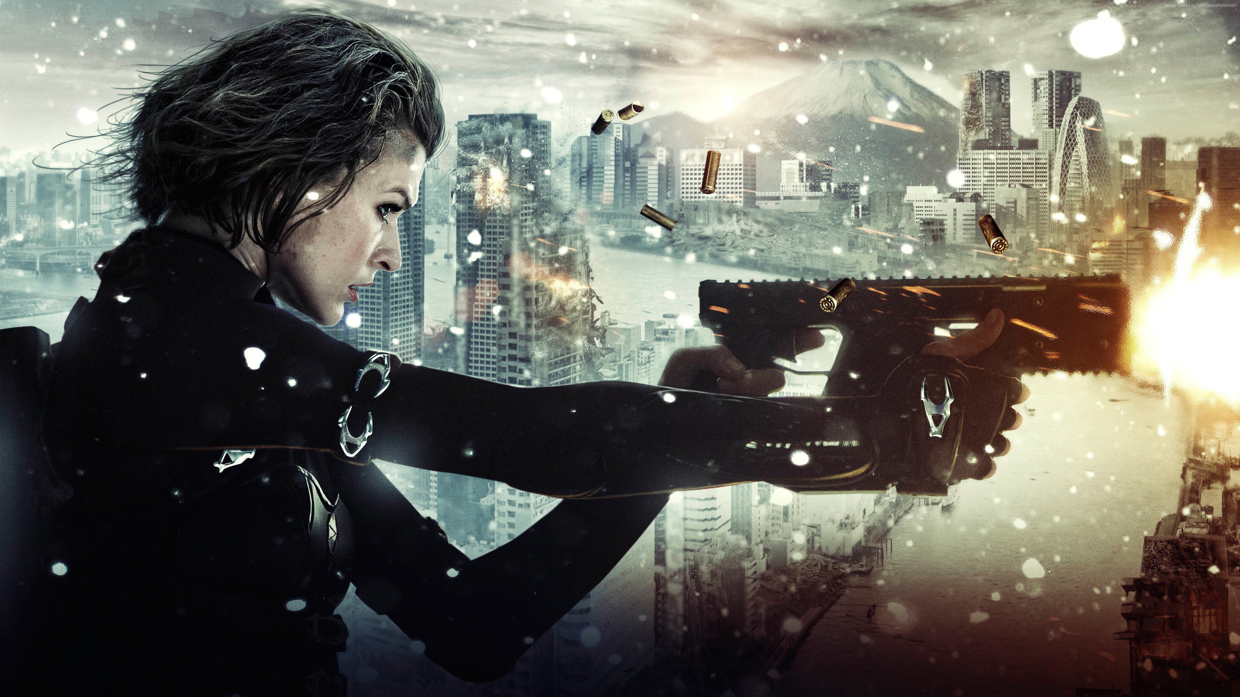 Alice from Resident Evil: The Final Chapter firing a gun HD Wallpaper