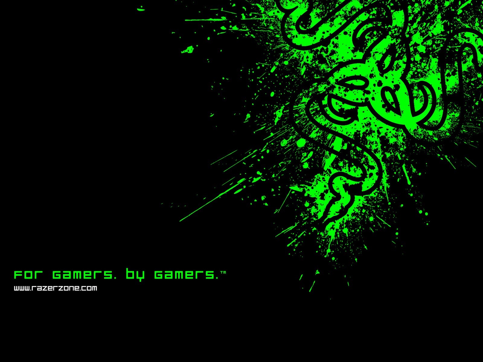 Razer logo with green splatter and text HD Wallpaper