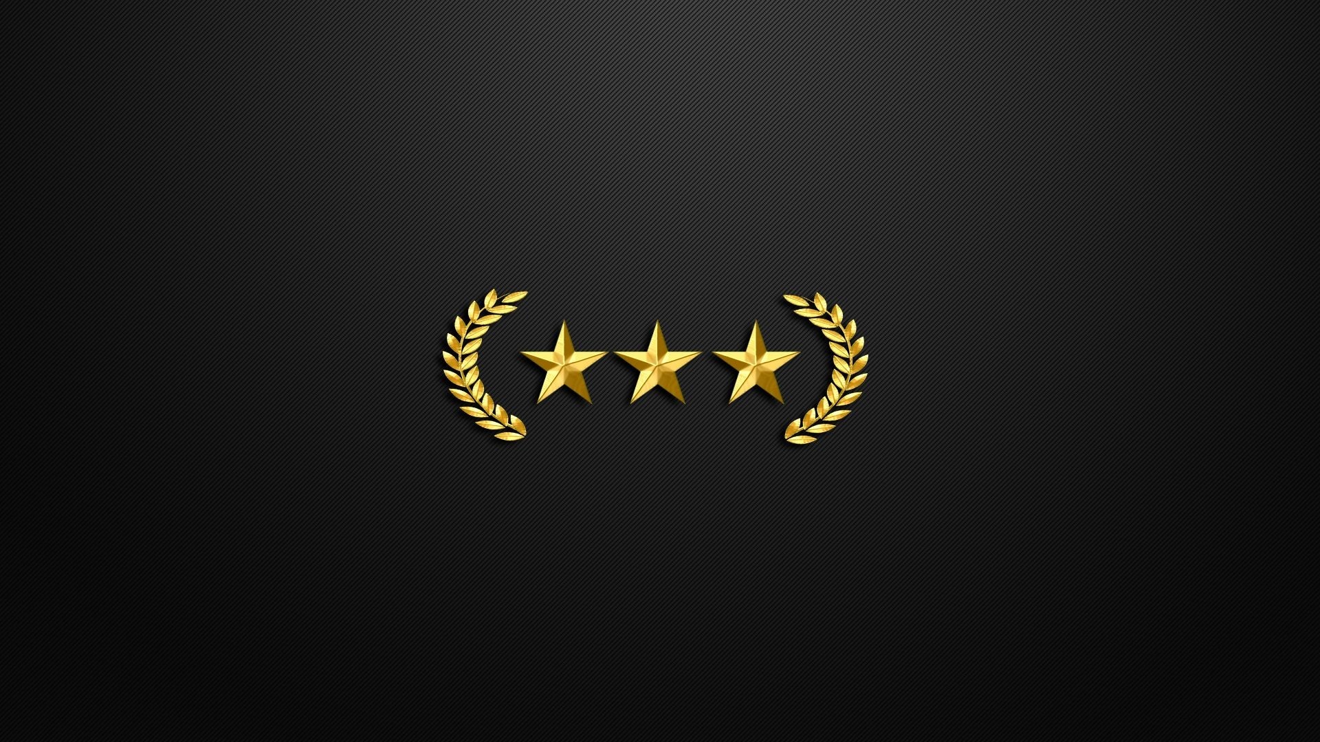 Three golden stars with laurel wreaths HD Wallpaper