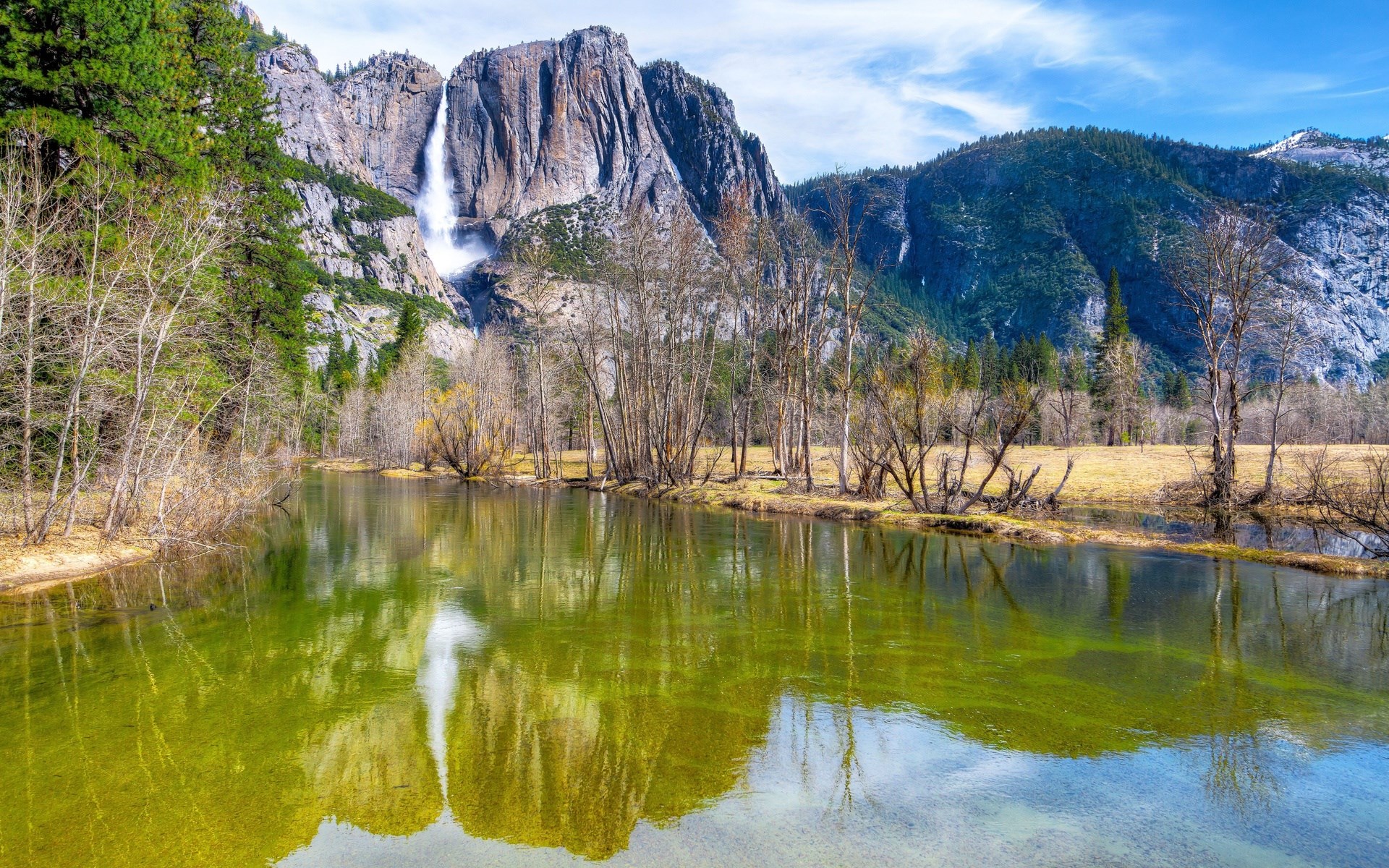 Yosemite Falls and Merced River in Yosemite Valley HD Wallpaper