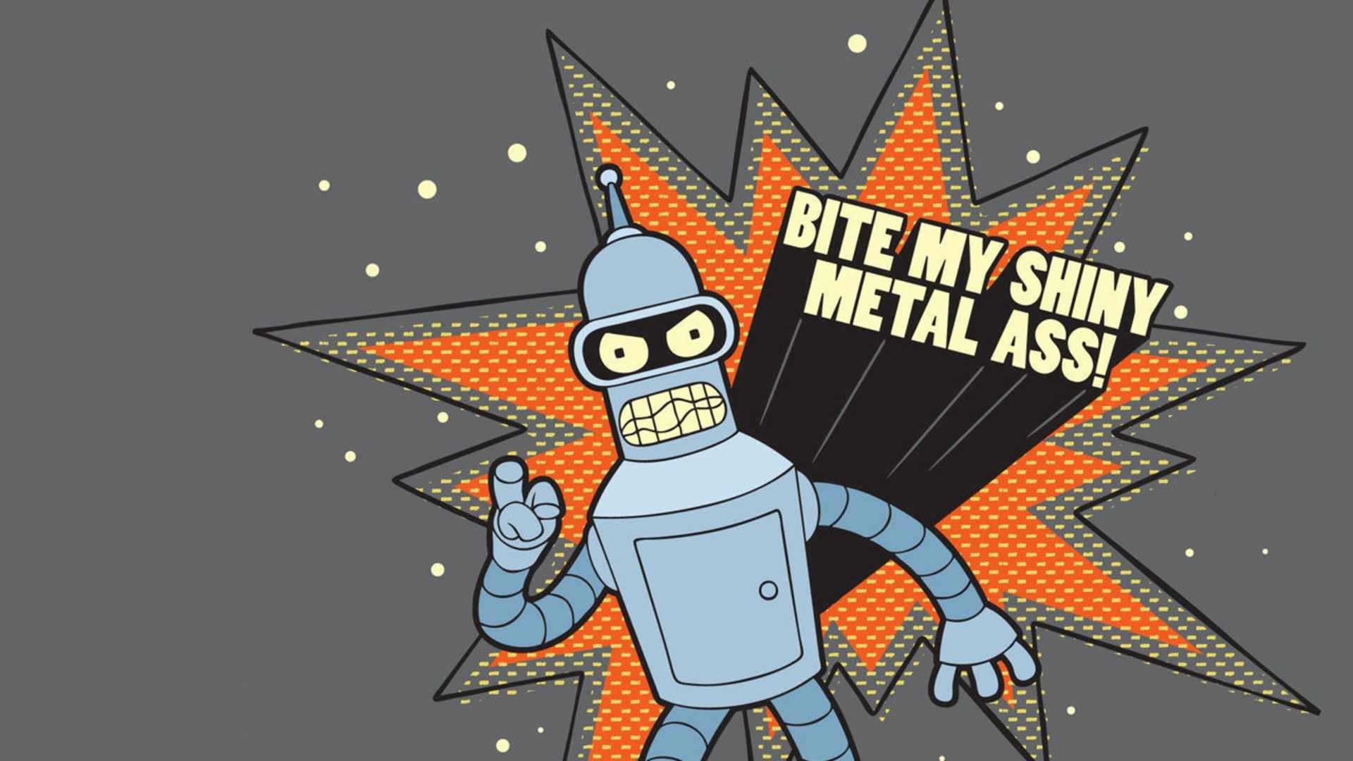 Bender from Futurama with "Bite My Shiny Metal Ass!" HD Wallpaper
