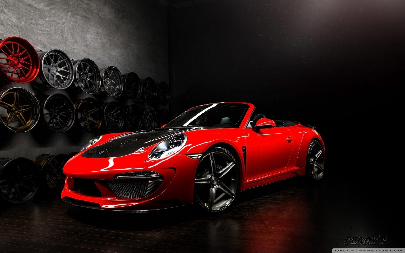 Red Porsche Convertible sports car with custom wheels HD Wallpaper