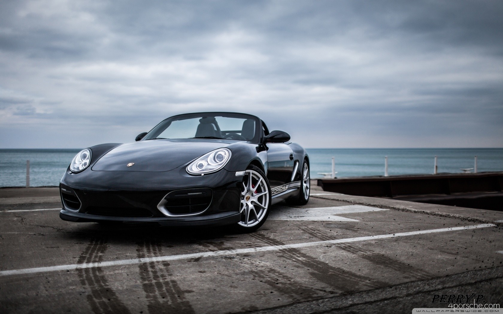 Black Porsche Boxster Convertible by the Sea HD Wallpaper
