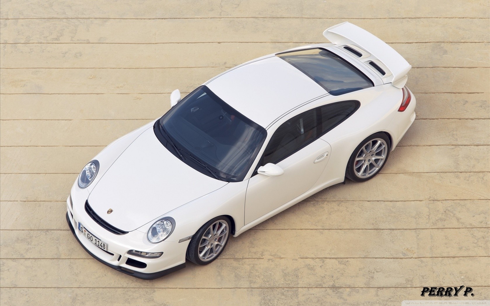 White Porsche 911 sports car from above HD Wallpaper