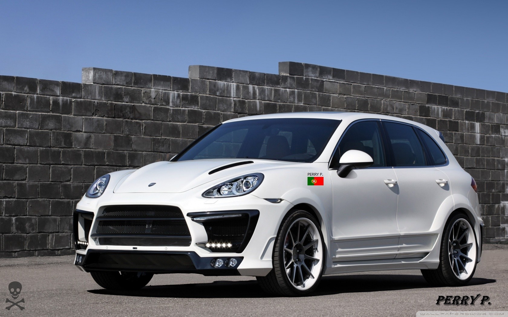 White Porsche Cayenne with Portuguese flag sticker HD Wallpaper