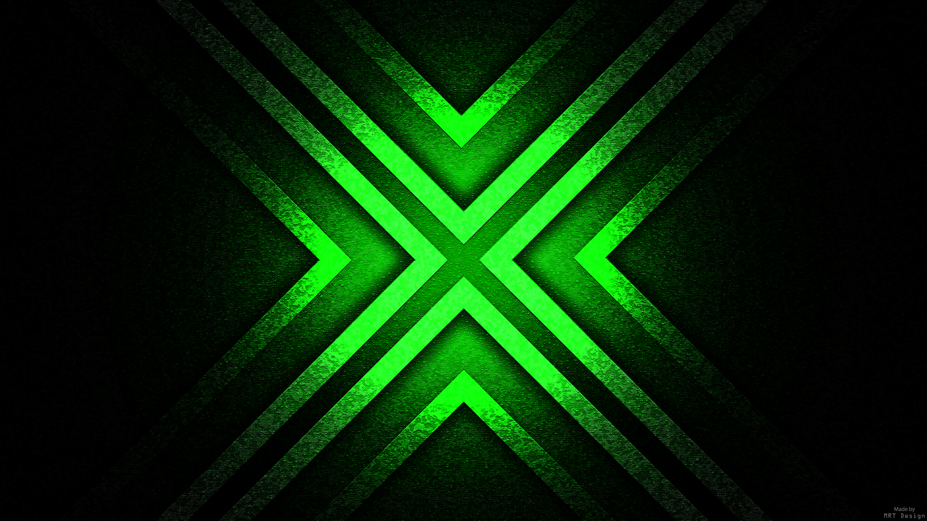 Abstract green X shape with lines on black background HD Wallpaper