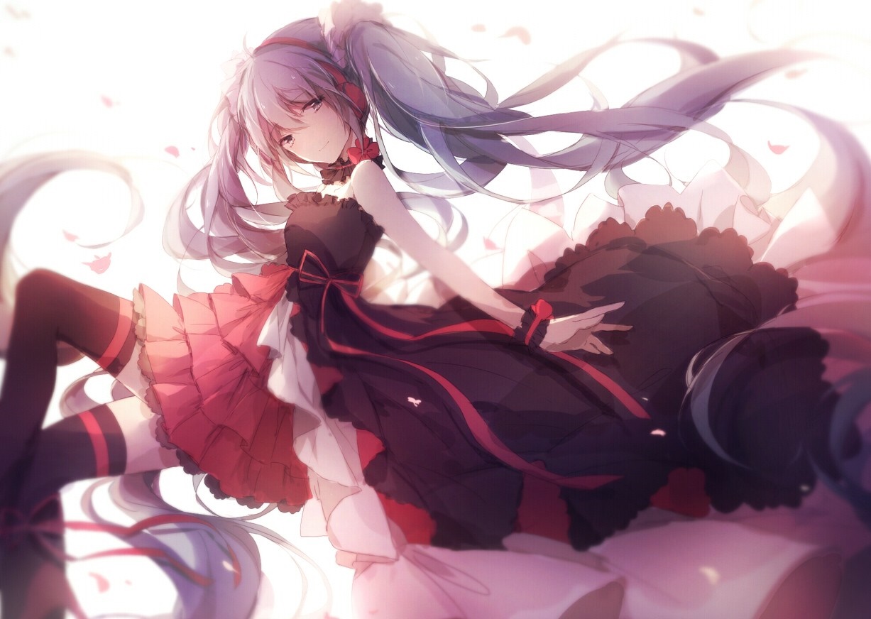 Hatsune Miku from Vocaloid in a black and red dress HD Wallpaper