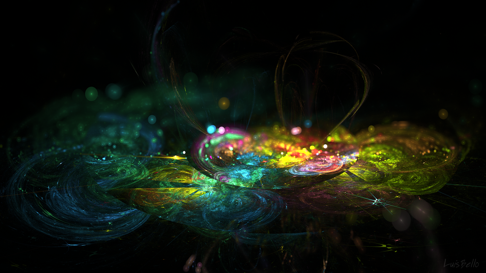 Colorful fractal art with swirling patterns and lights HD Wallpaper