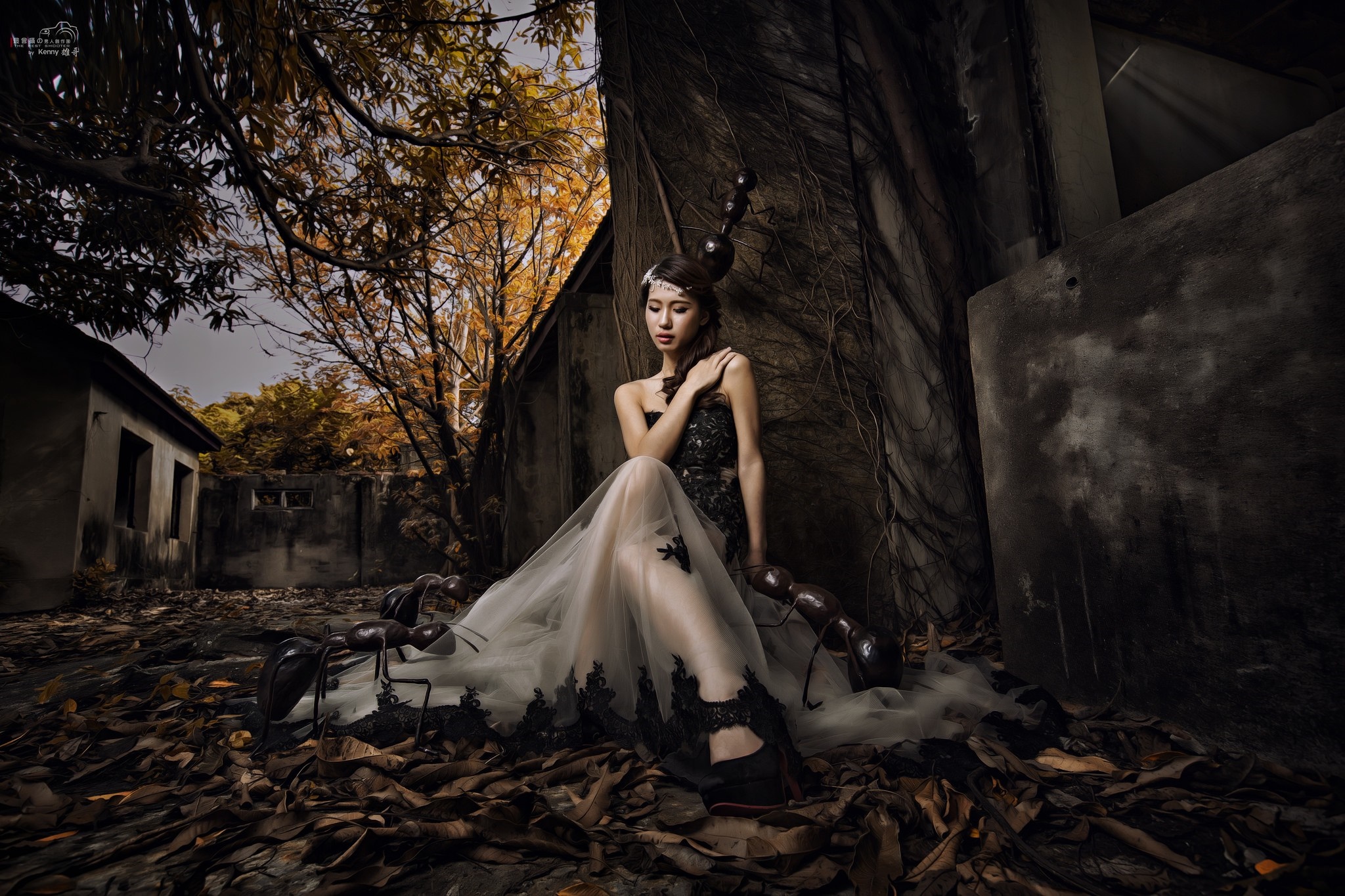 Woman in a dress with scorpion tail and legs HD Wallpaper