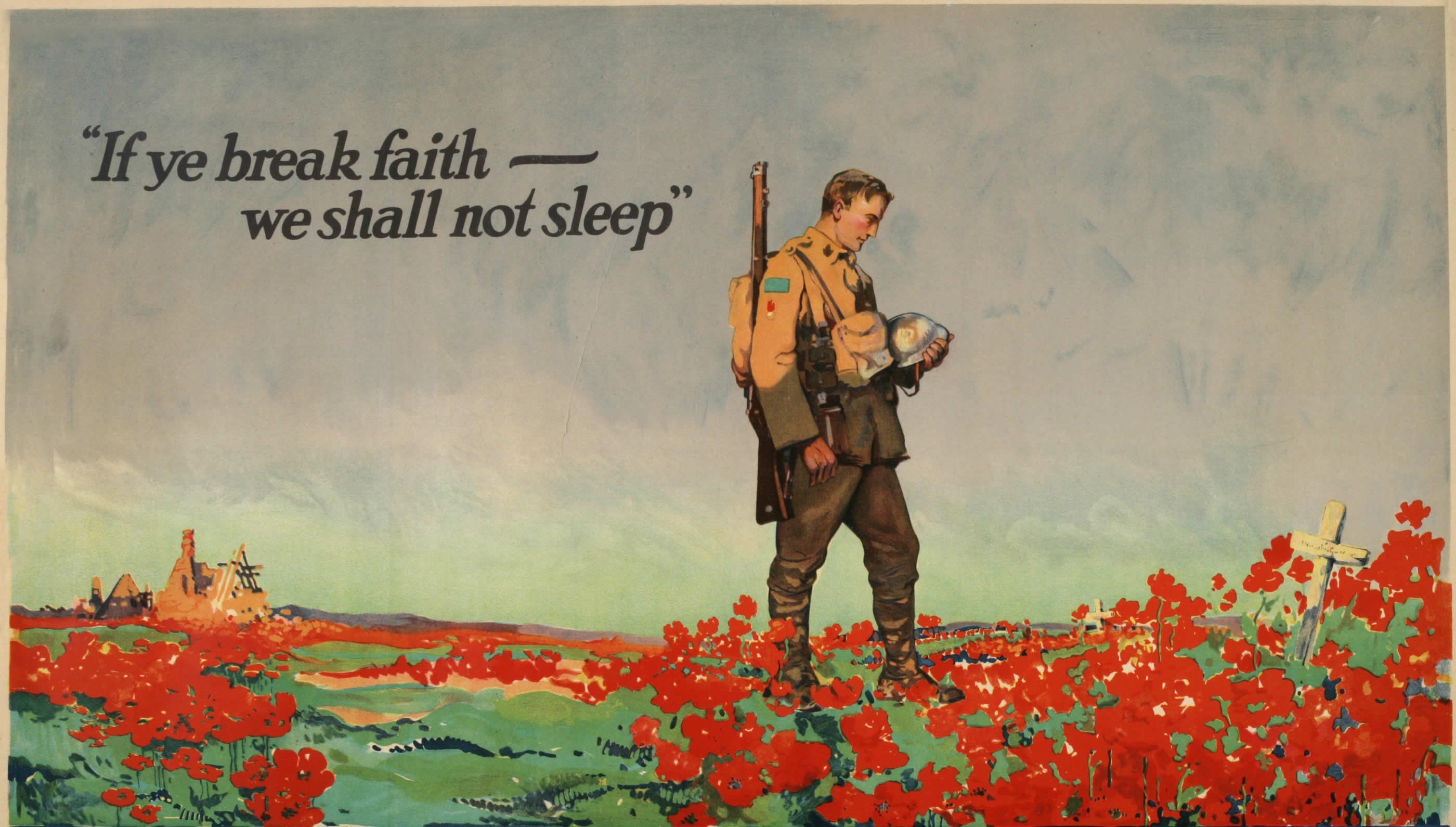 Soldier in Poppy Field with Quote HD Wallpaper