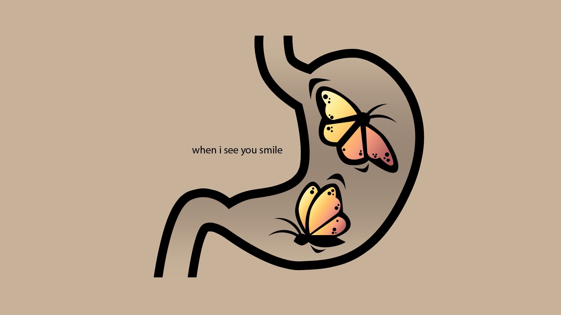 Illustration of stomach with butterflies and text HD Wallpaper