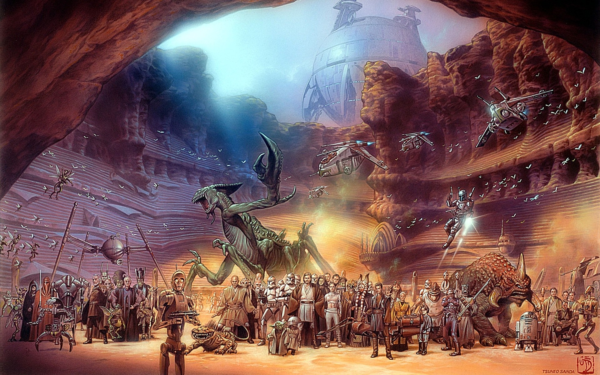 Star Wars characters and creatures on Geonosis HD Wallpaper