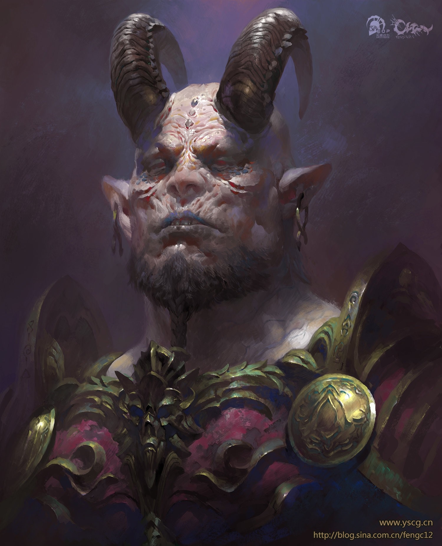Demon with horns and ornate armor HD Wallpaper