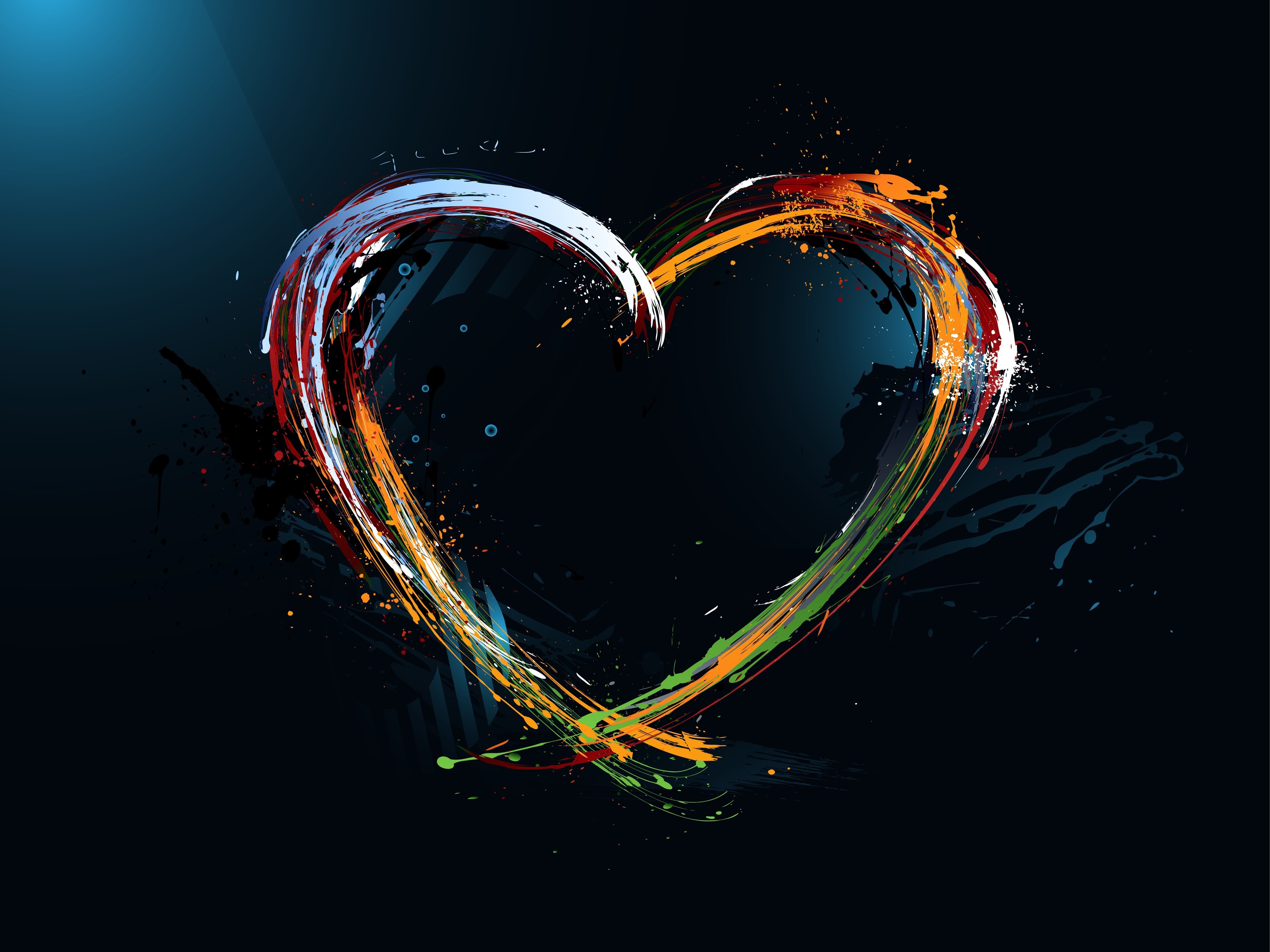 Abstract colorful heart shape with paint splatters HD Wallpaper