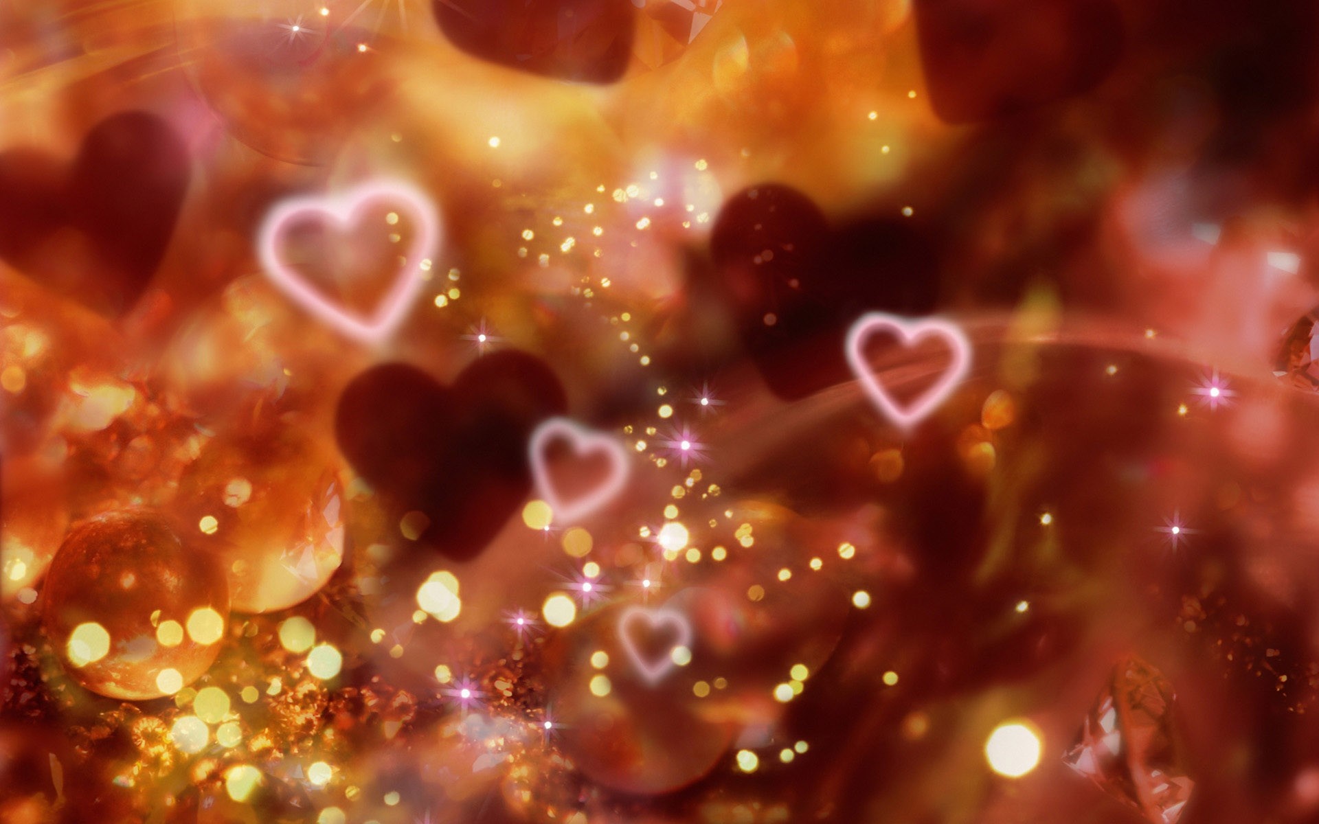 Abstract hearts and bokeh lights HD Wallpaper