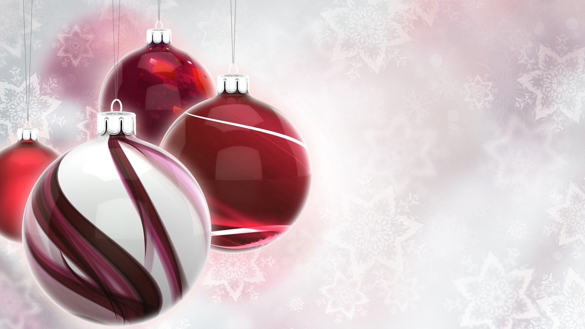 Elegant Red and White Christmas Ornaments HD Wallpaper