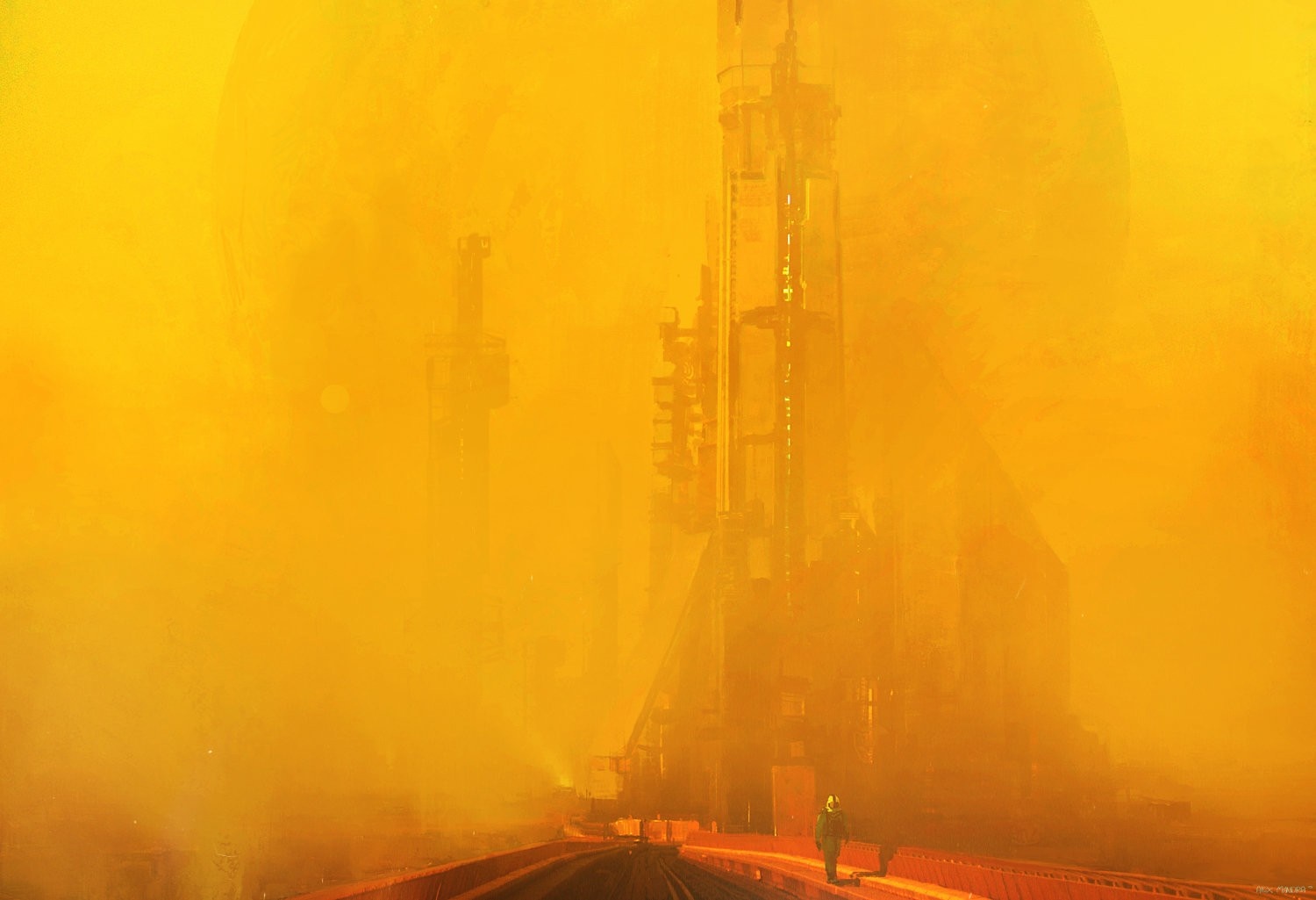 Alexander Mandradjiev's futuristic city in haze HD Wallpaper