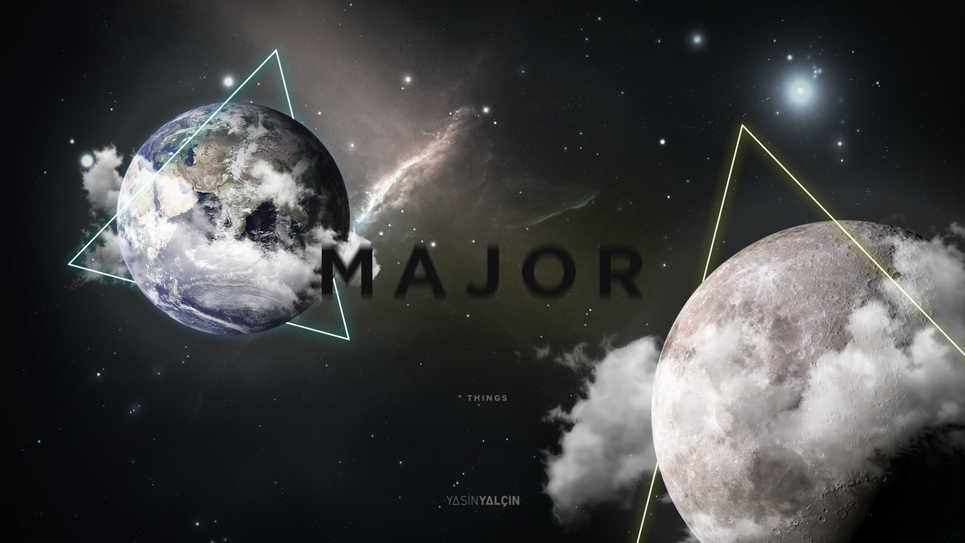 Major, Earth, Moon, and Nebula in Space HD Wallpaper