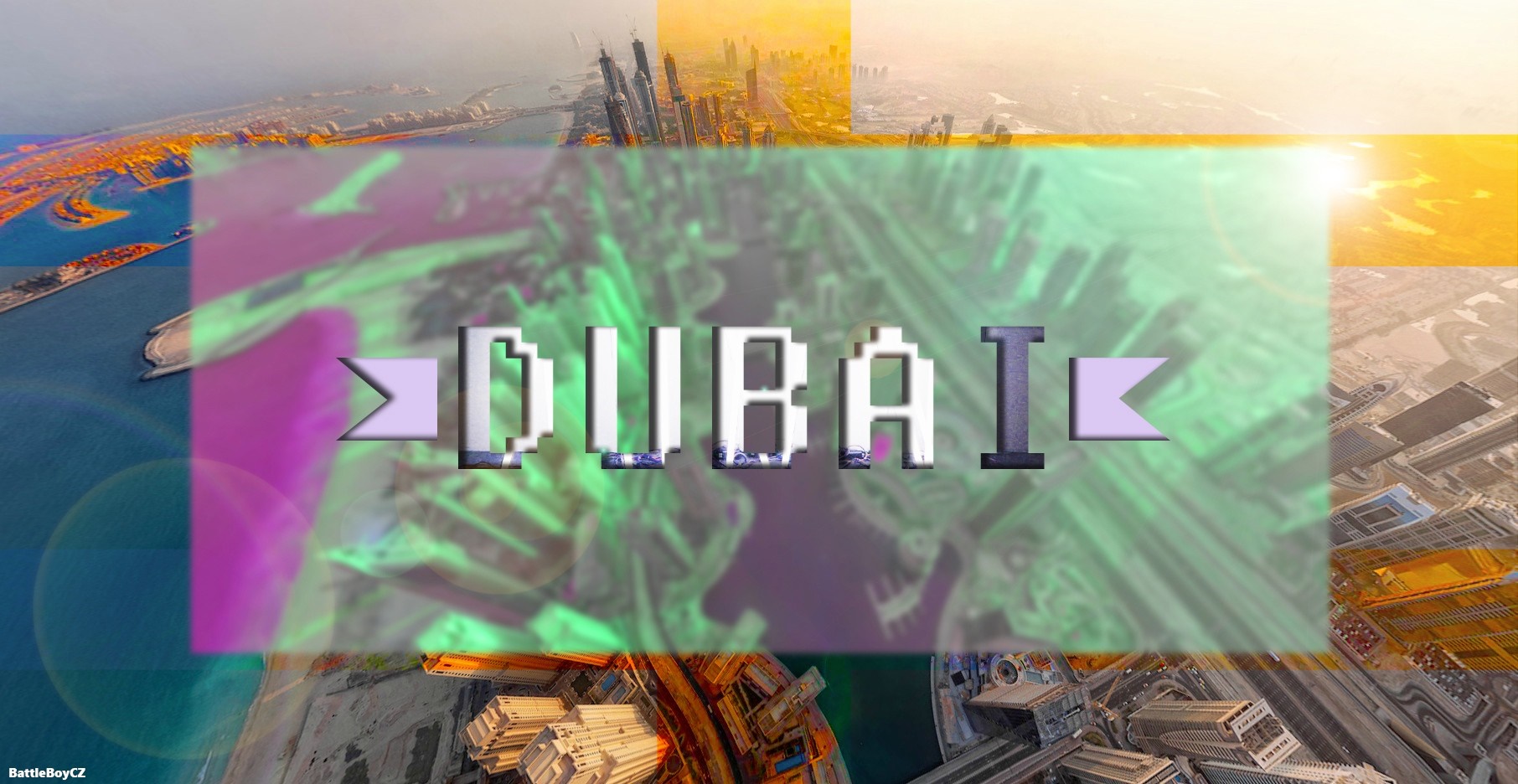 Dubai city skyline with text overlay HD Wallpaper