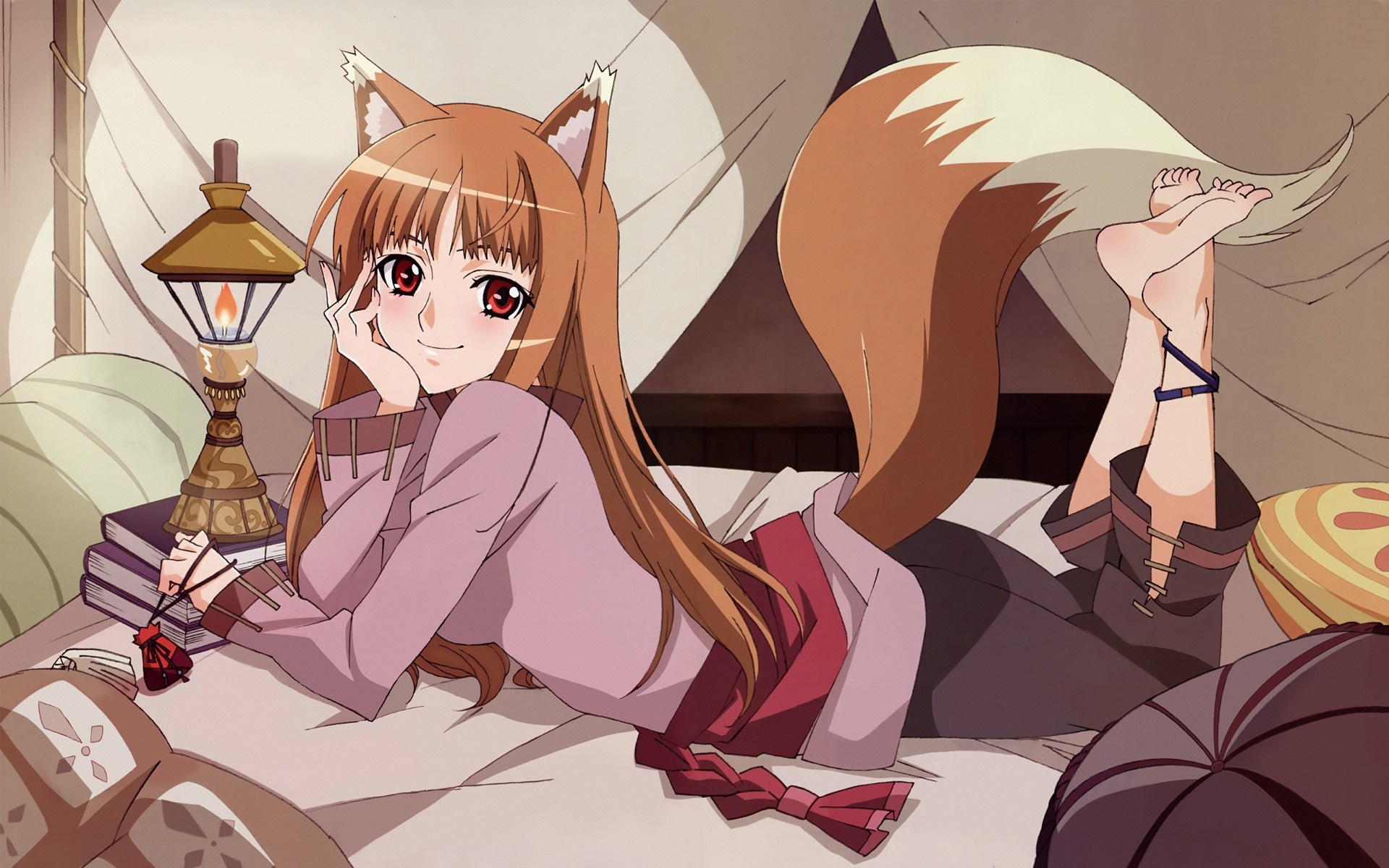 Holo from Spice and Wolf lying on a bed HD Wallpaper