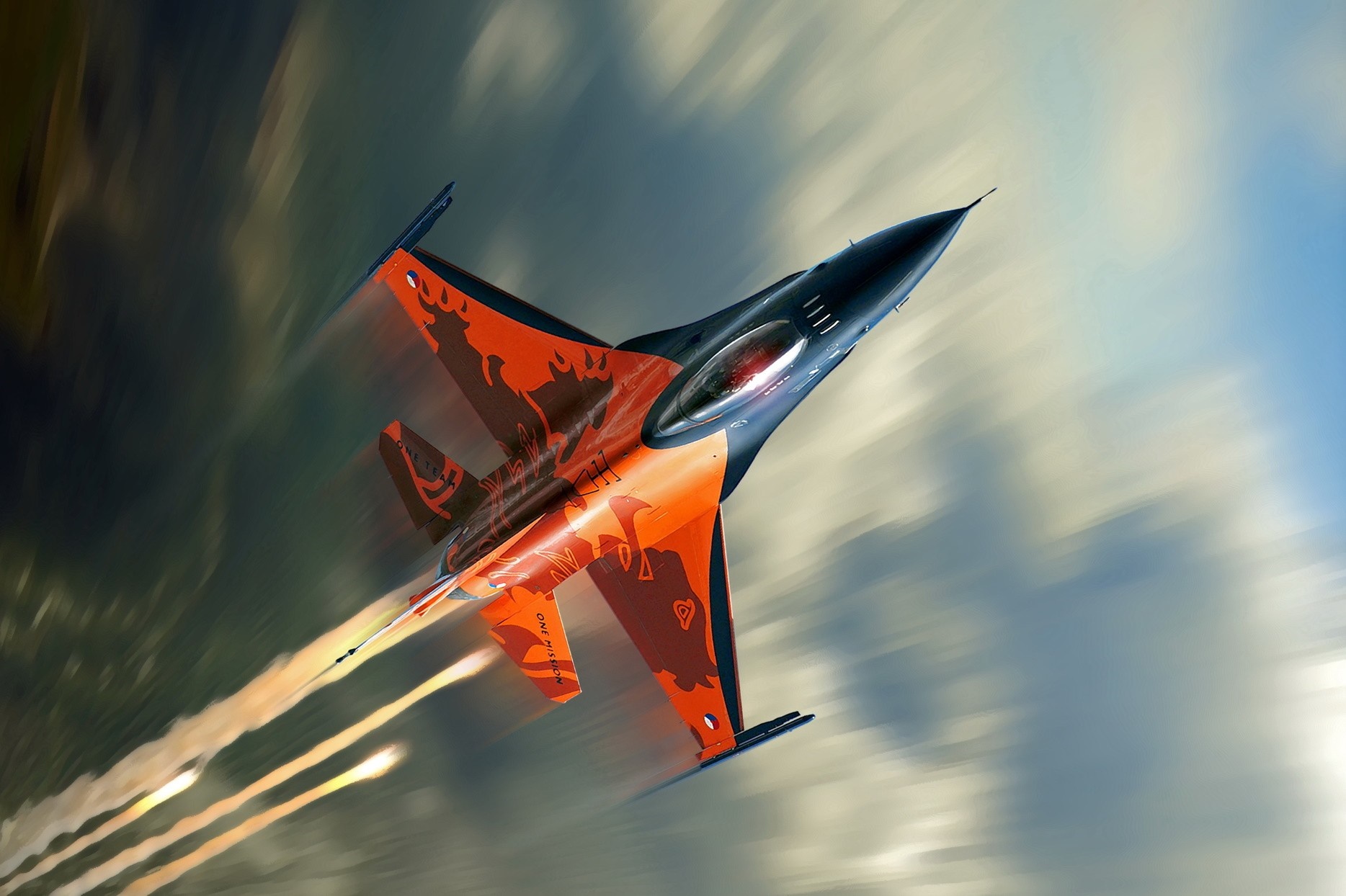 F-16 Fighting Falcon jet aircraft in flight HD Wallpaper