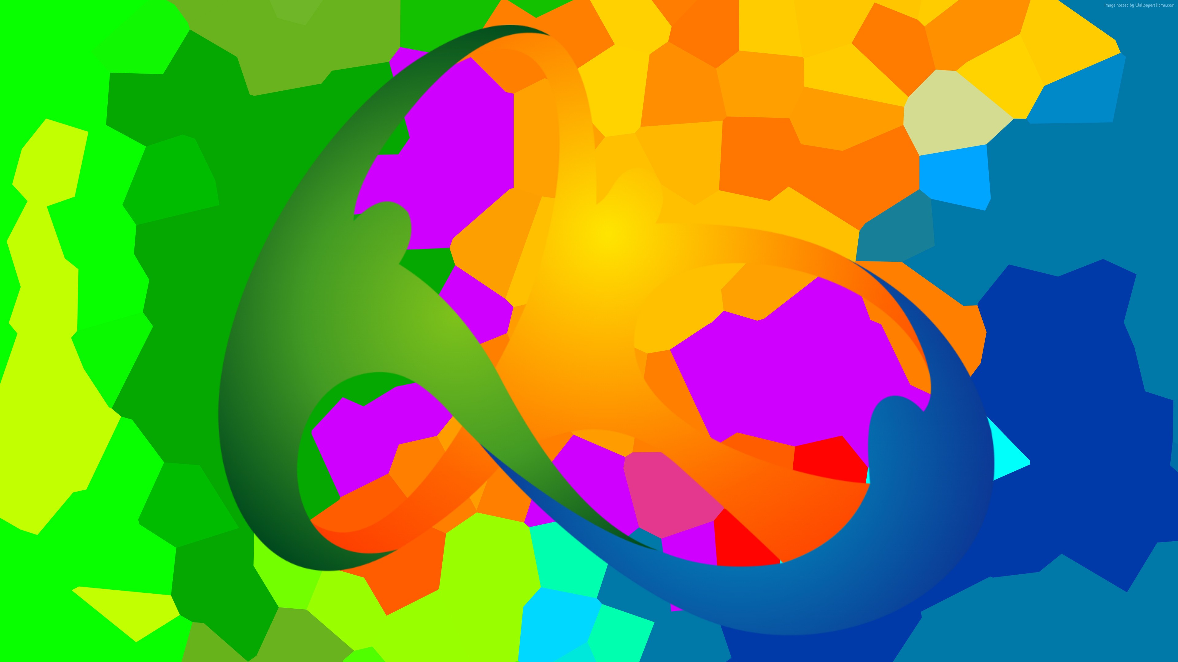 Abstract colorful mosaic with green and blue shapes HD Wallpaper