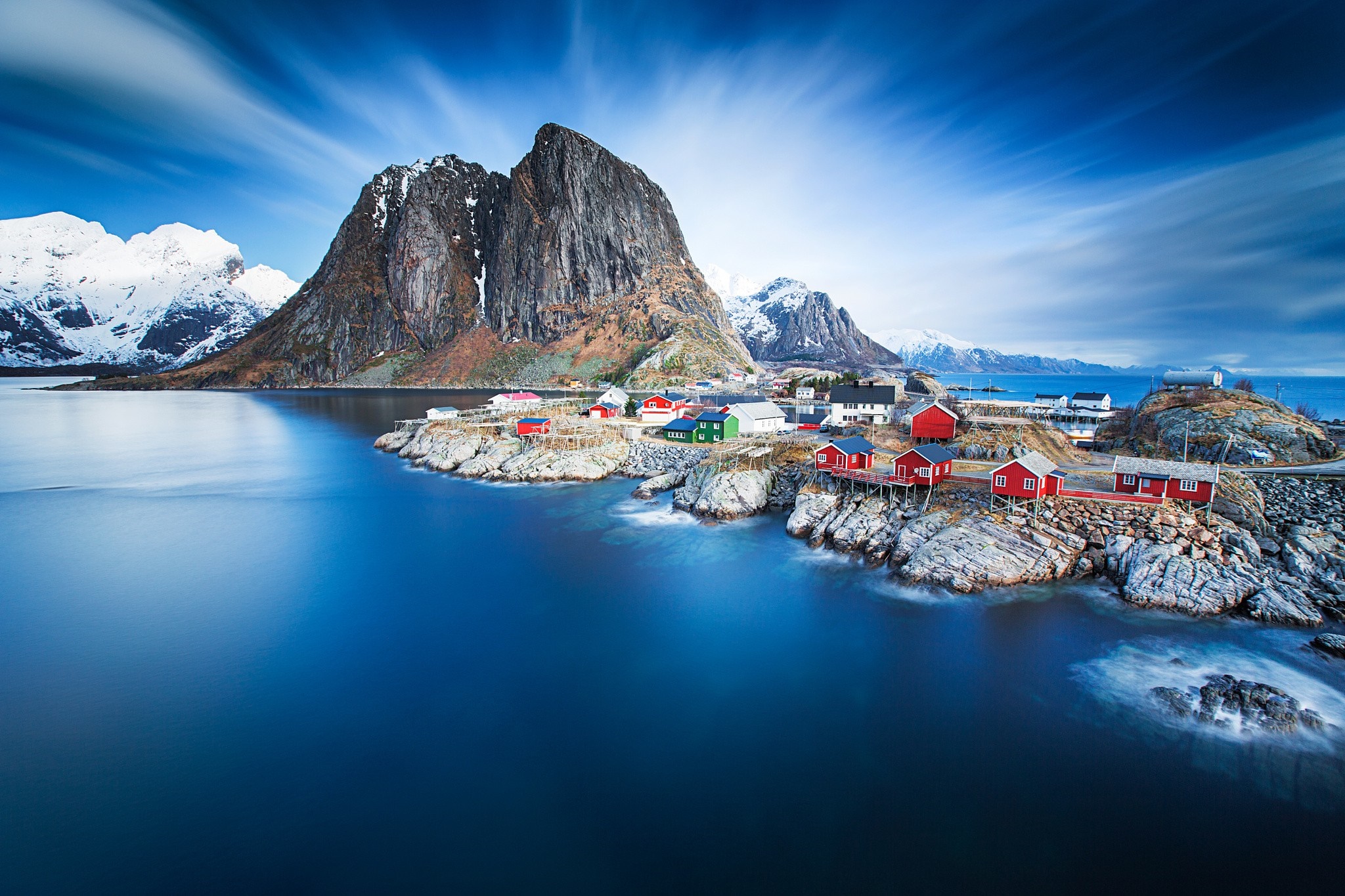 Hamnøy village and mountains, Lofoten Islands, Norway HD Wallpaper