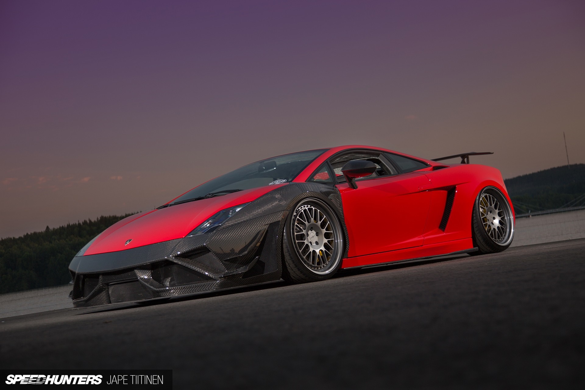 Red Lamborghini Gallardo with carbon fiber body kit HD Wallpaper
