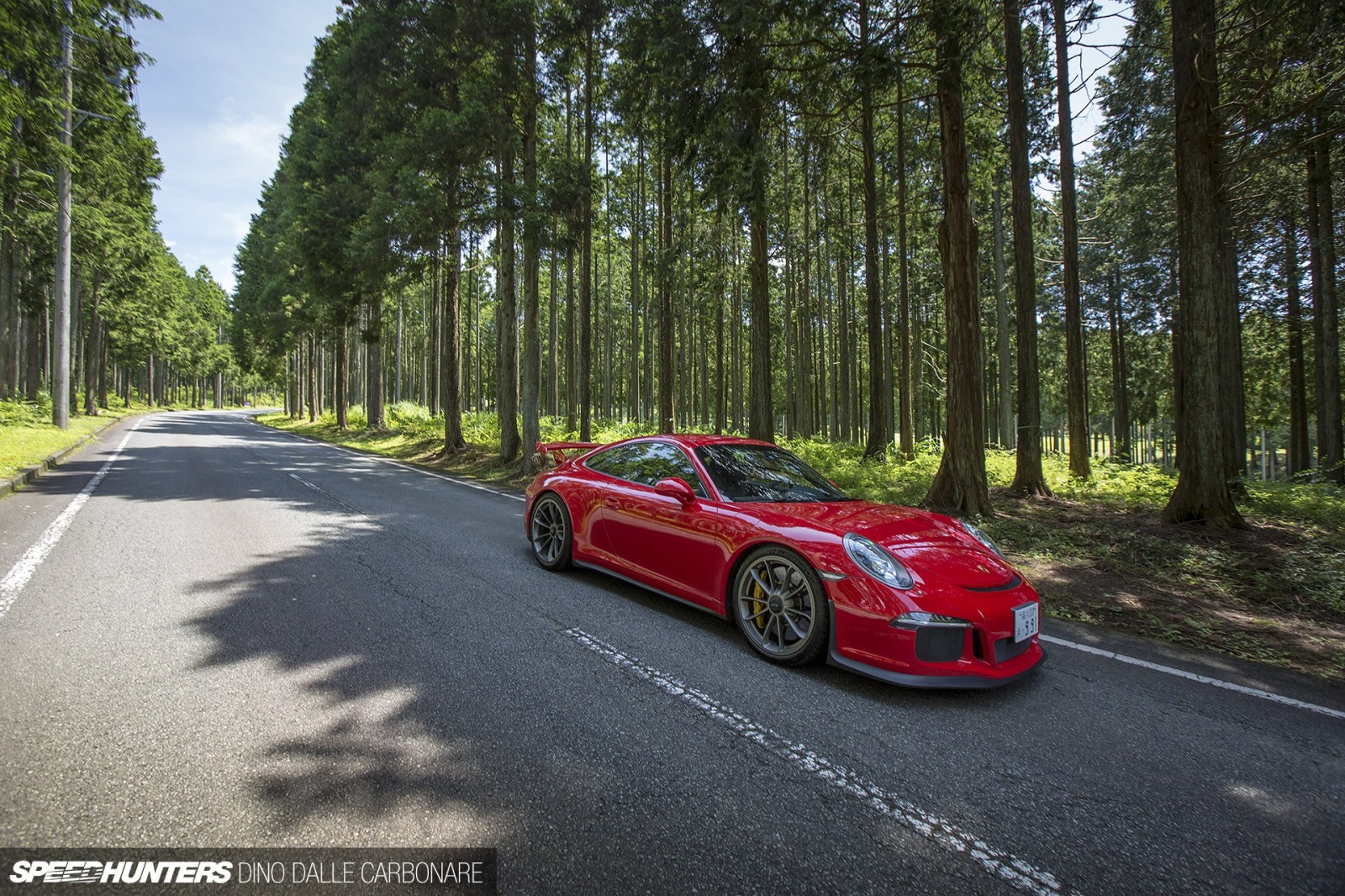 Red Porsche 911 GT3 on a Forest Road HD Wallpaper