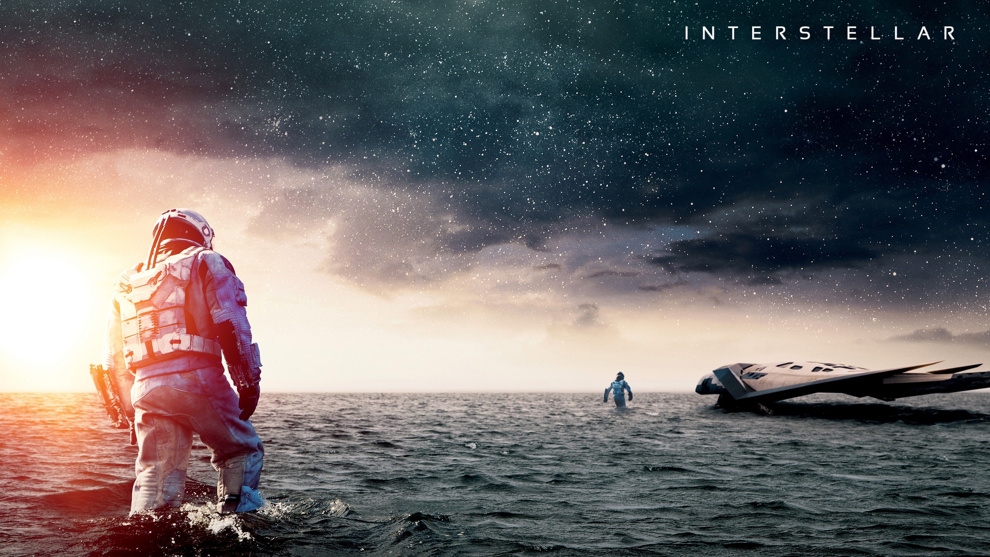 Astronauts in the ocean with a spaceship from Interstellar HD Wallpaper